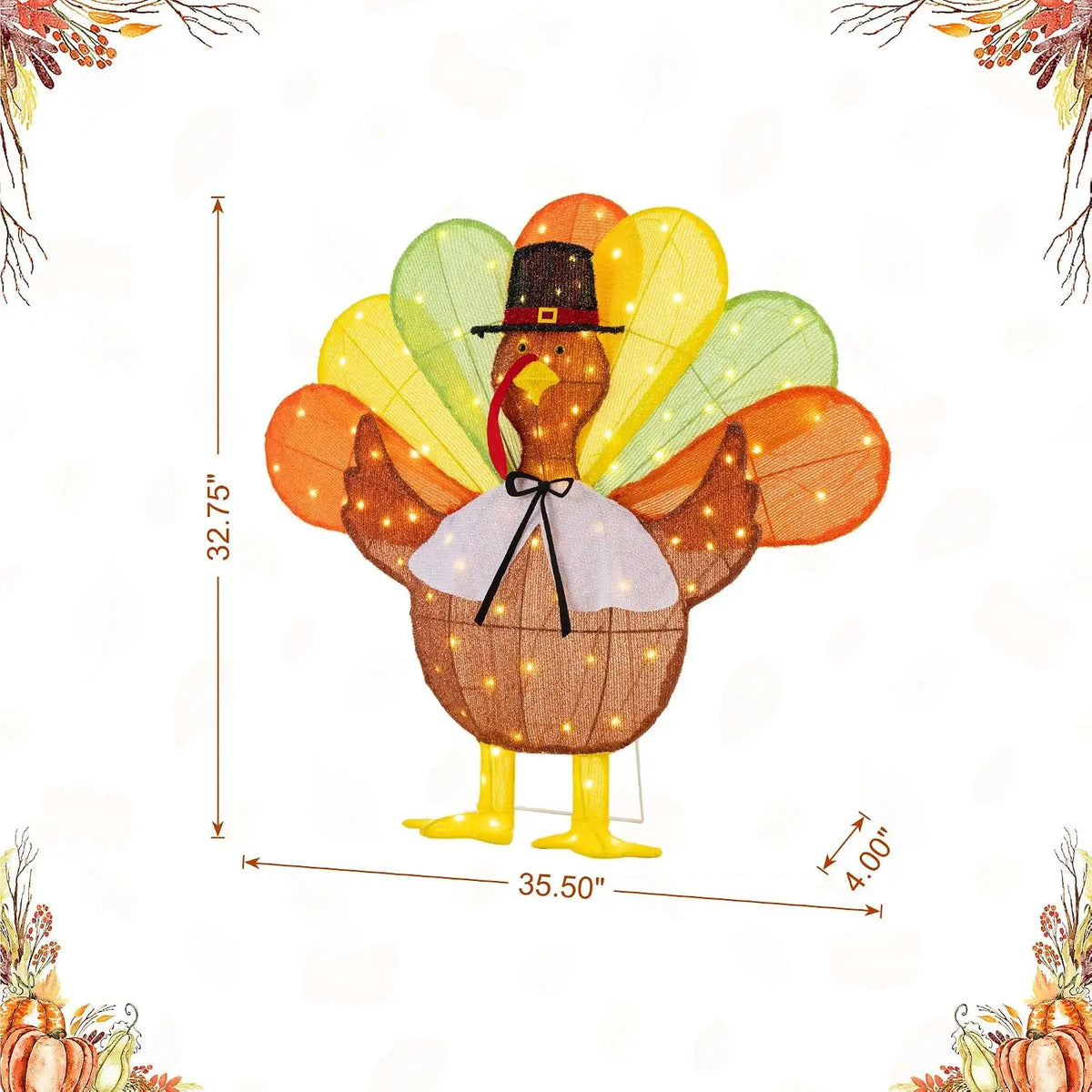 SHXI Lighted Thanksgiving Turkey Decoration With Pilgrim Hat Bow Tie