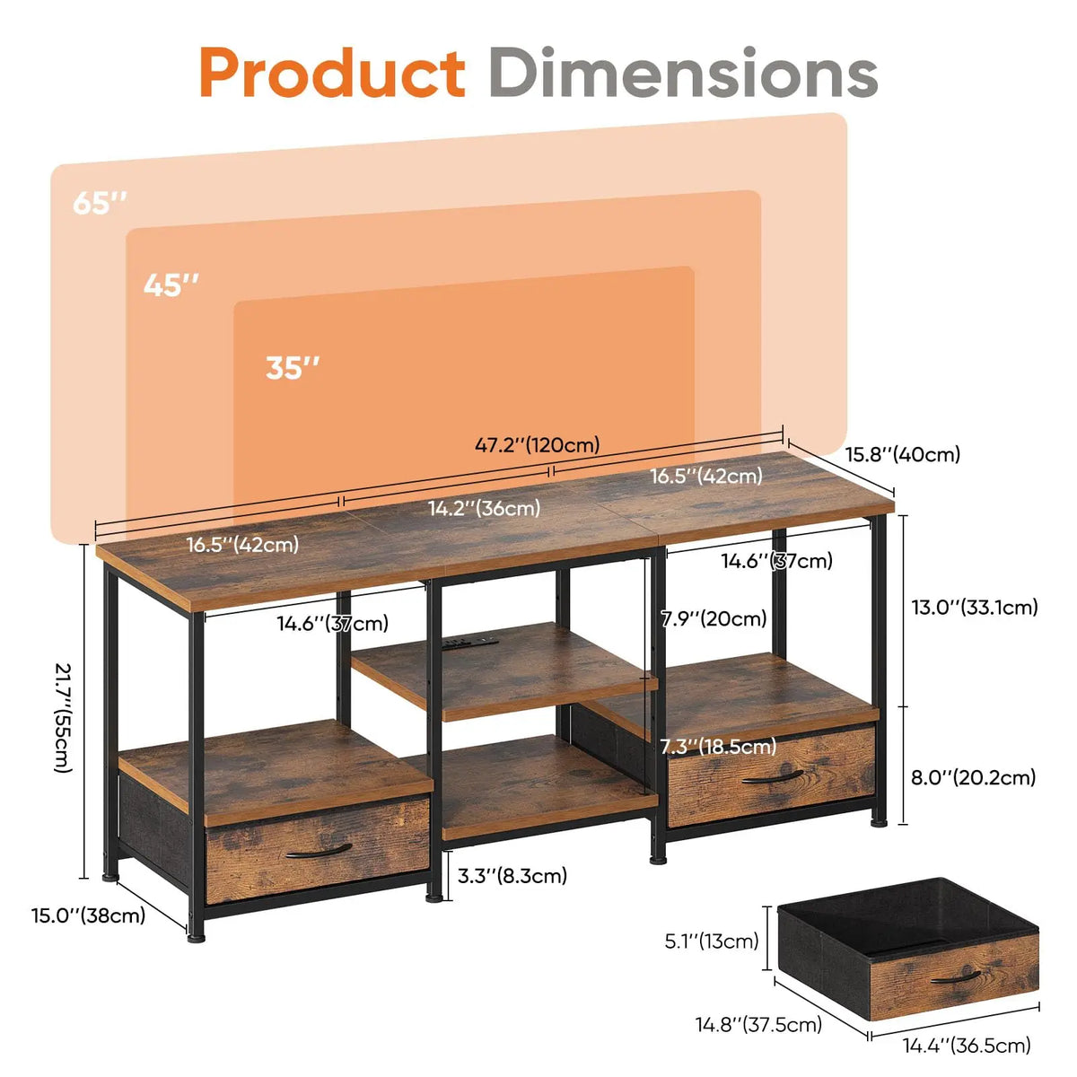 JHK Wooden TV Stand With Adjustable Shelf And Media Console