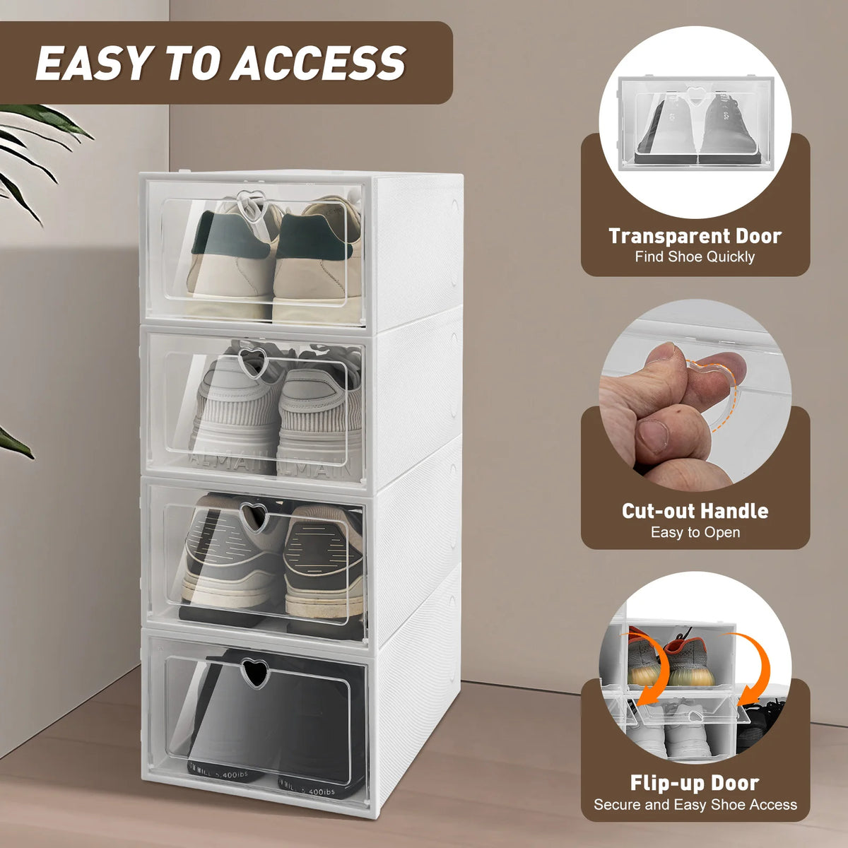 Bymaocar Stackable Shoe Storage Boxes With Side Flap Design