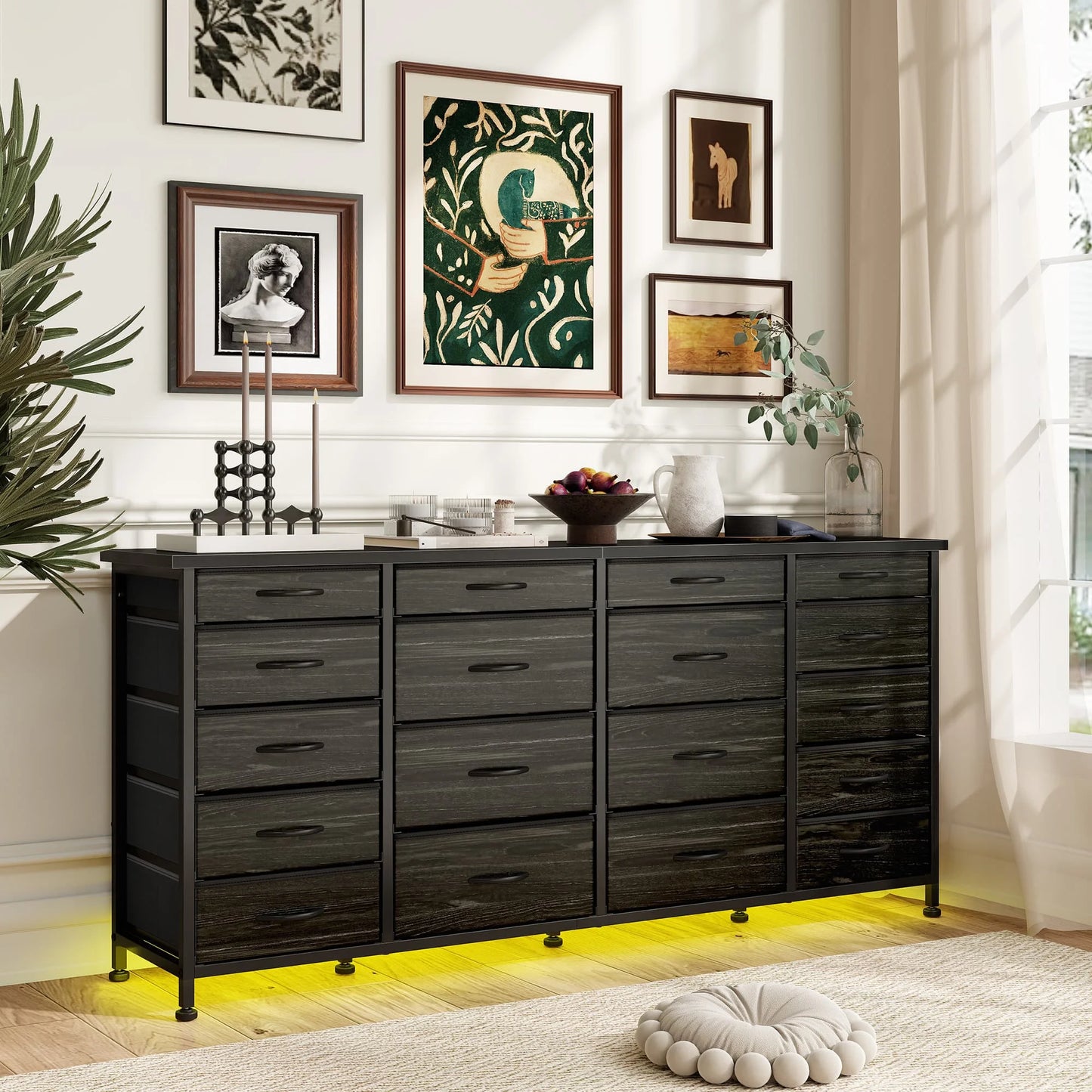 EnHomee 18-Drawer Fabric Dresser TV Stand With LED Lights