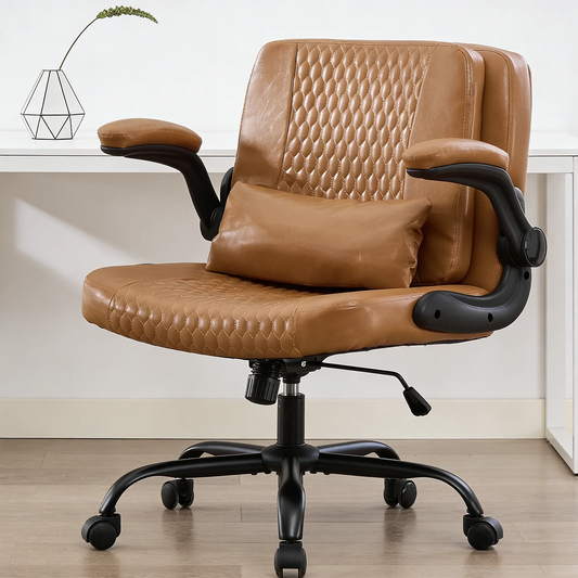TCGBKAF Ergonomic Office Chair With Flip Backrest And PU Leather Arms