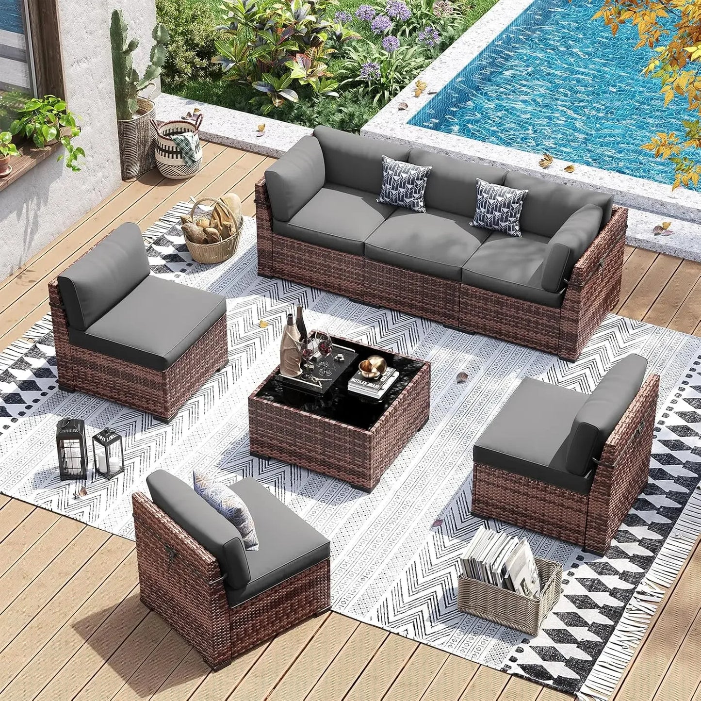 Patio Furniture Set Wicker Sectional Sofa With Tea Table Outdoor