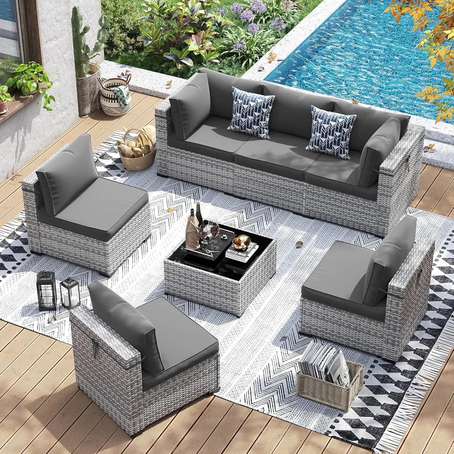 Patio Furniture Set Wicker Sectional Sofa With Tea Table Outdoor