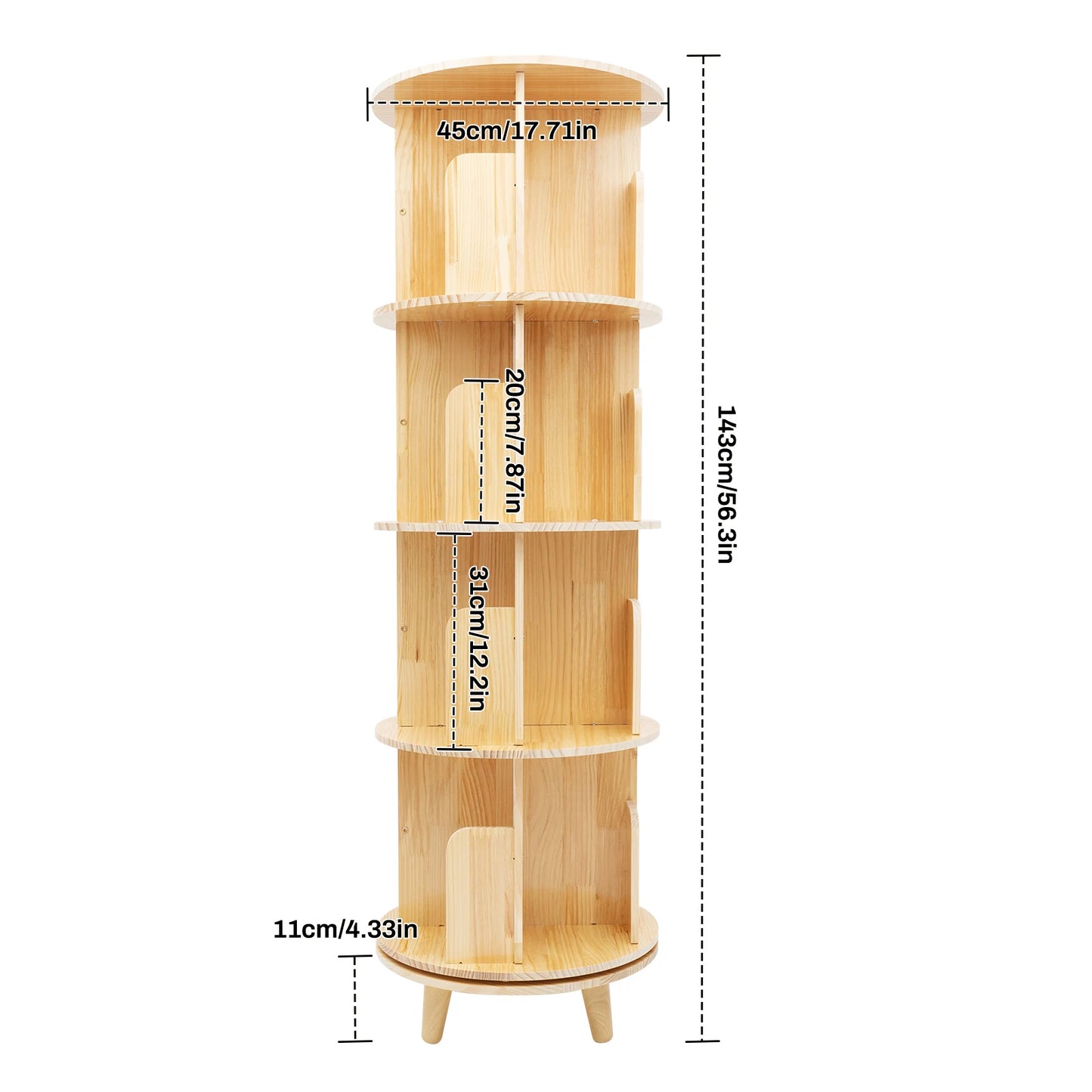 Rotating Four Tier Floor Standing Bookshelf 360 Display Rack