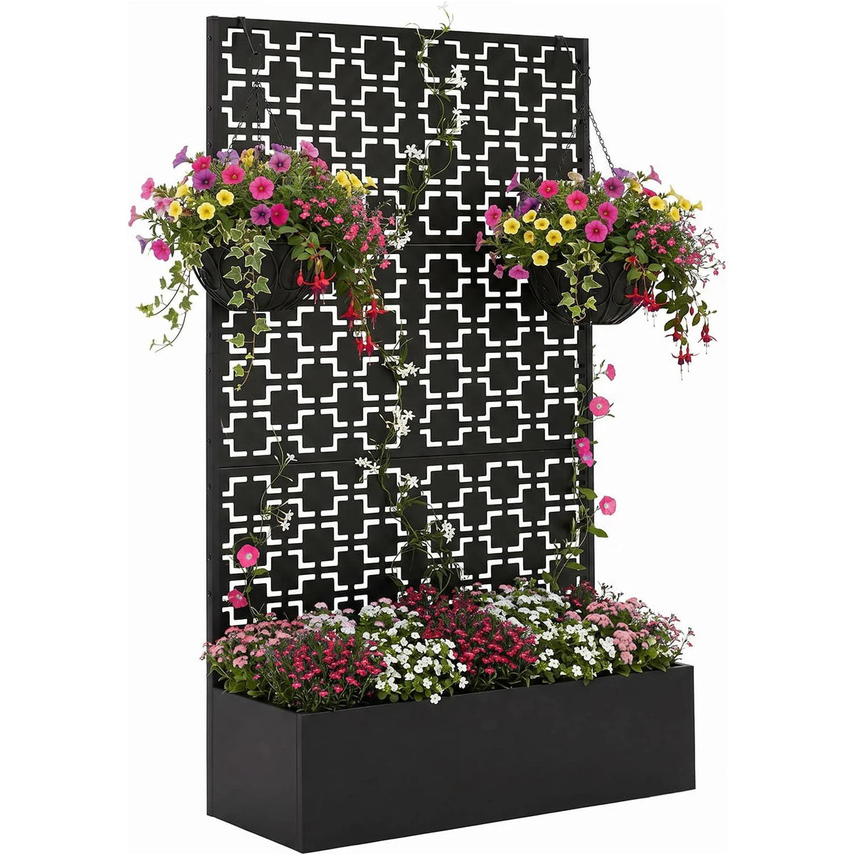 HiMISS Metal Raised Planter Box With Trellis And Privacy Screen