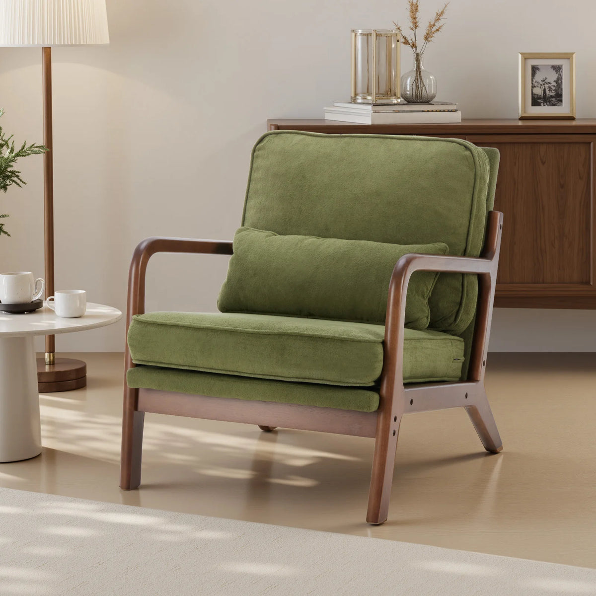 JHK Mid Century Modern Solid Wood Accent Chair With Cushion