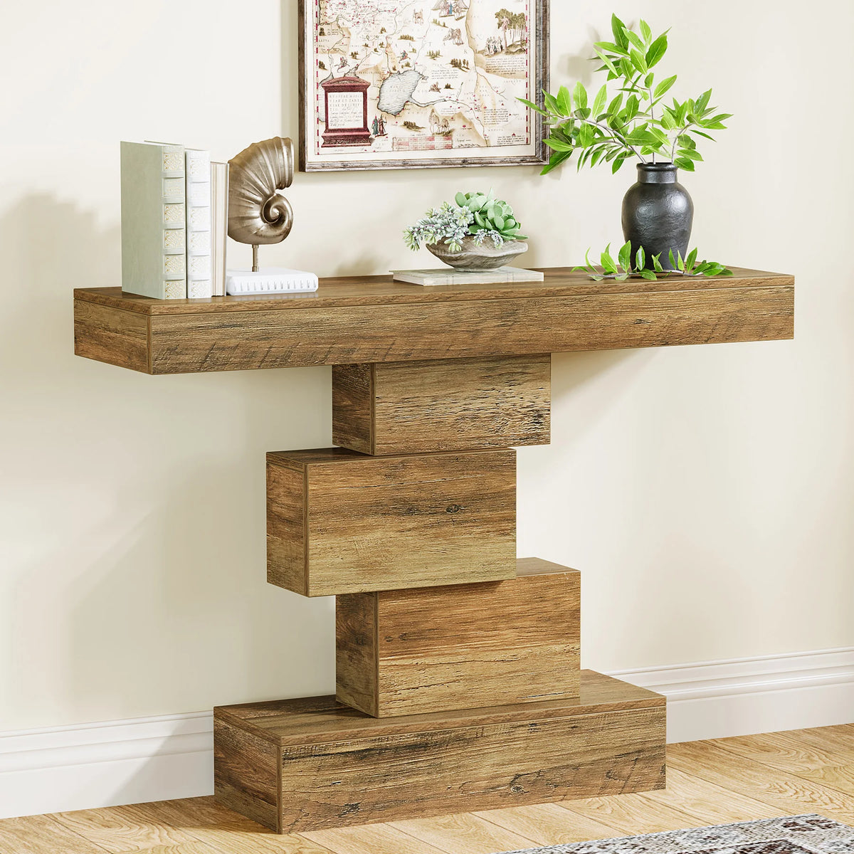 Tribesigns Farmhouse Wood Console Table With Geometric Base