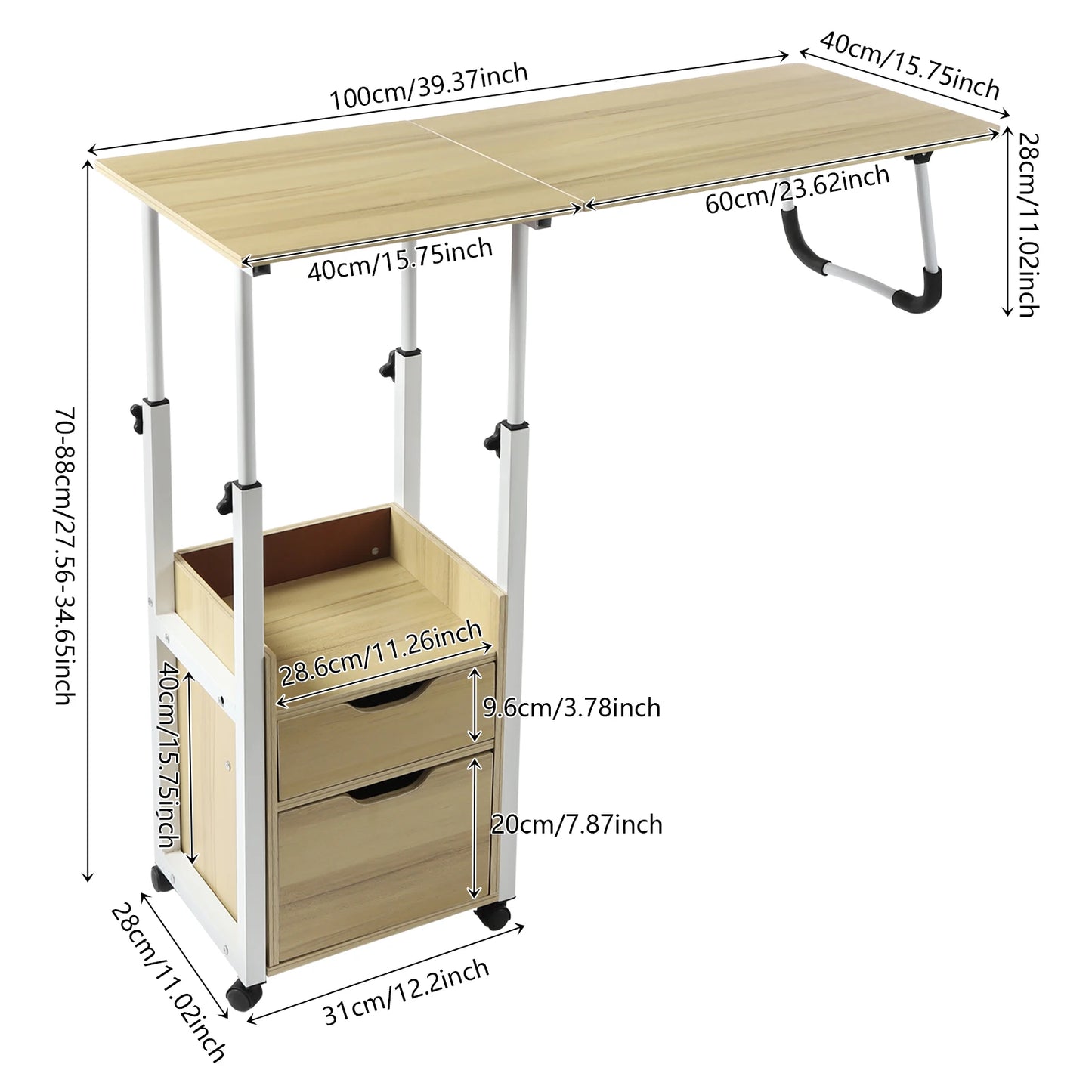 Bymaocar Foldable Laptop Desk With Wheels Bedside Height Adjustment