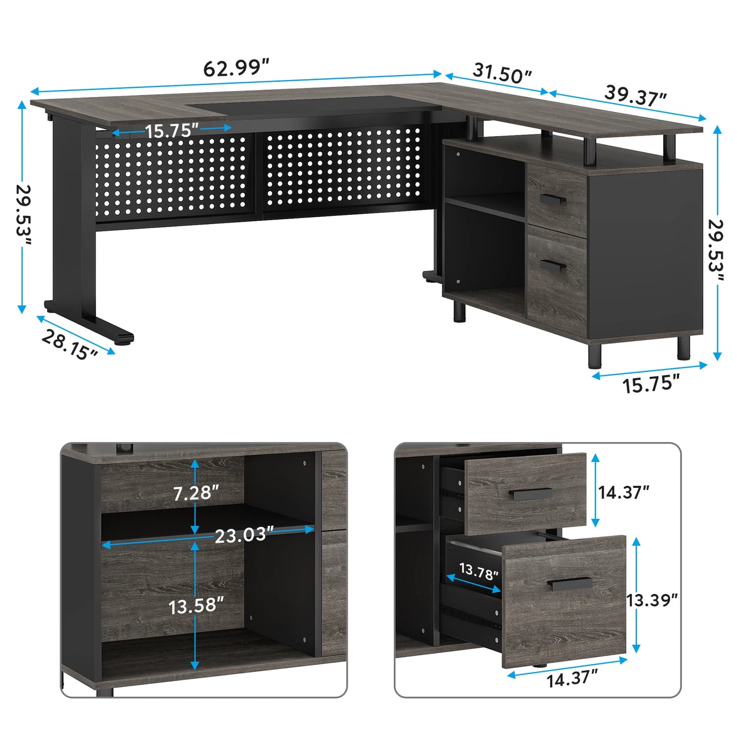 Tribesigns L Shaped Executive Desk With File Cabinet