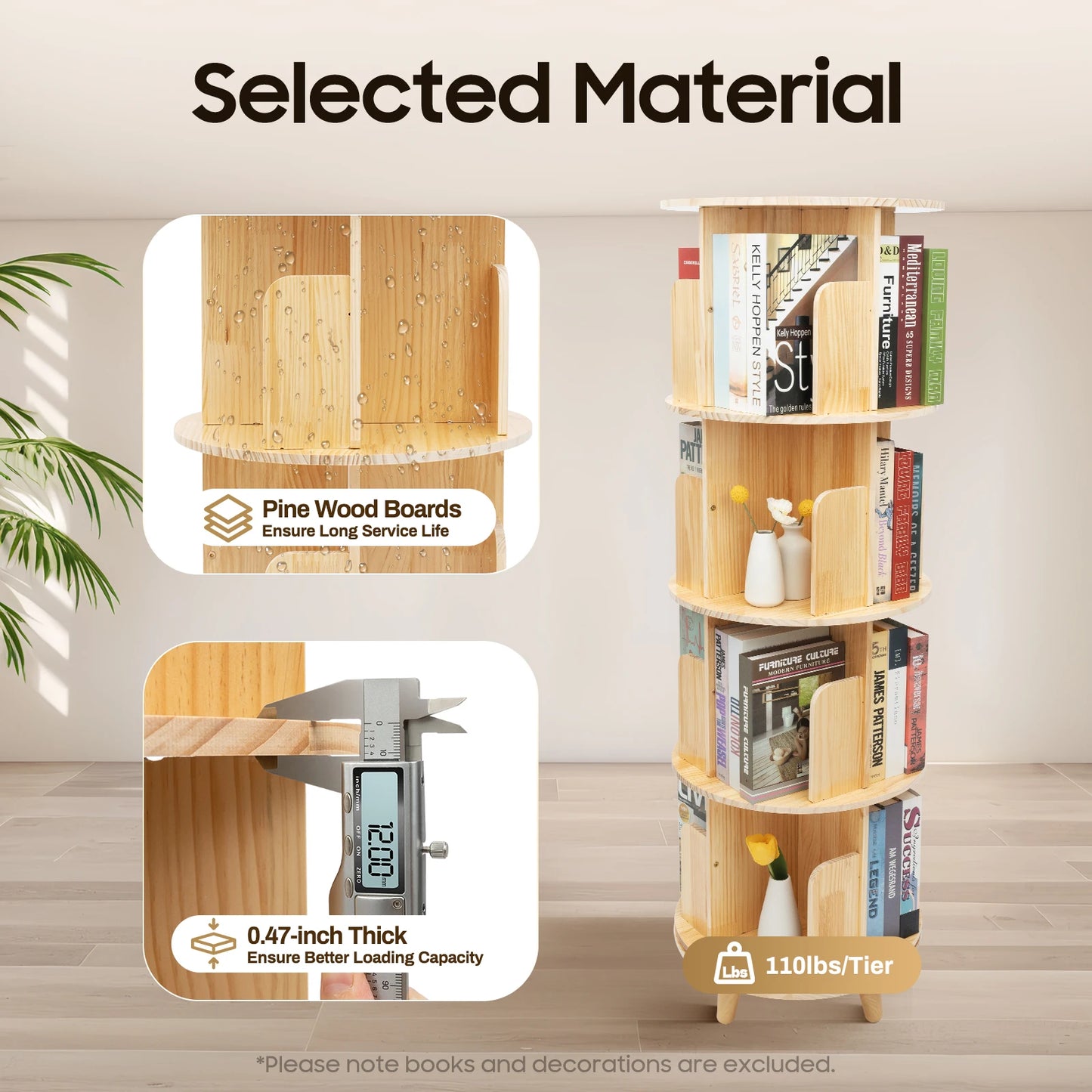 Rotating Four Tier Floor Standing Bookshelf 360 Display Rack