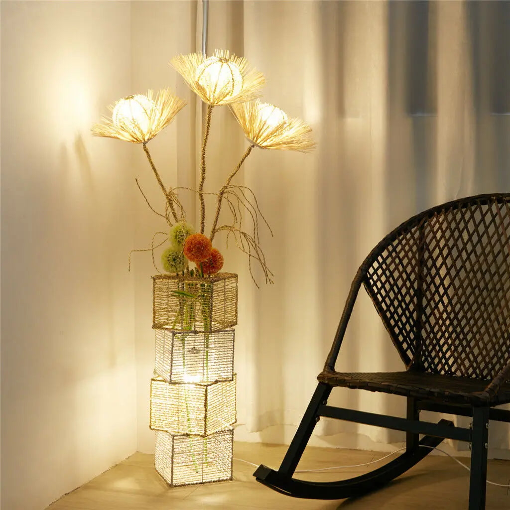 Modern Rattan Floor Lamp Dimmable LED Night Light Living Room