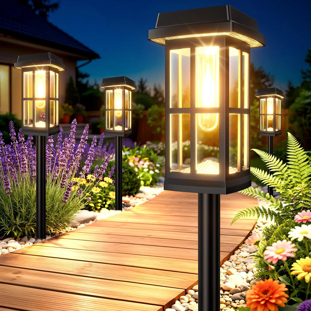 Solar LED Outdoor Pathway Lights Waterproof Landscape Garden Lamps