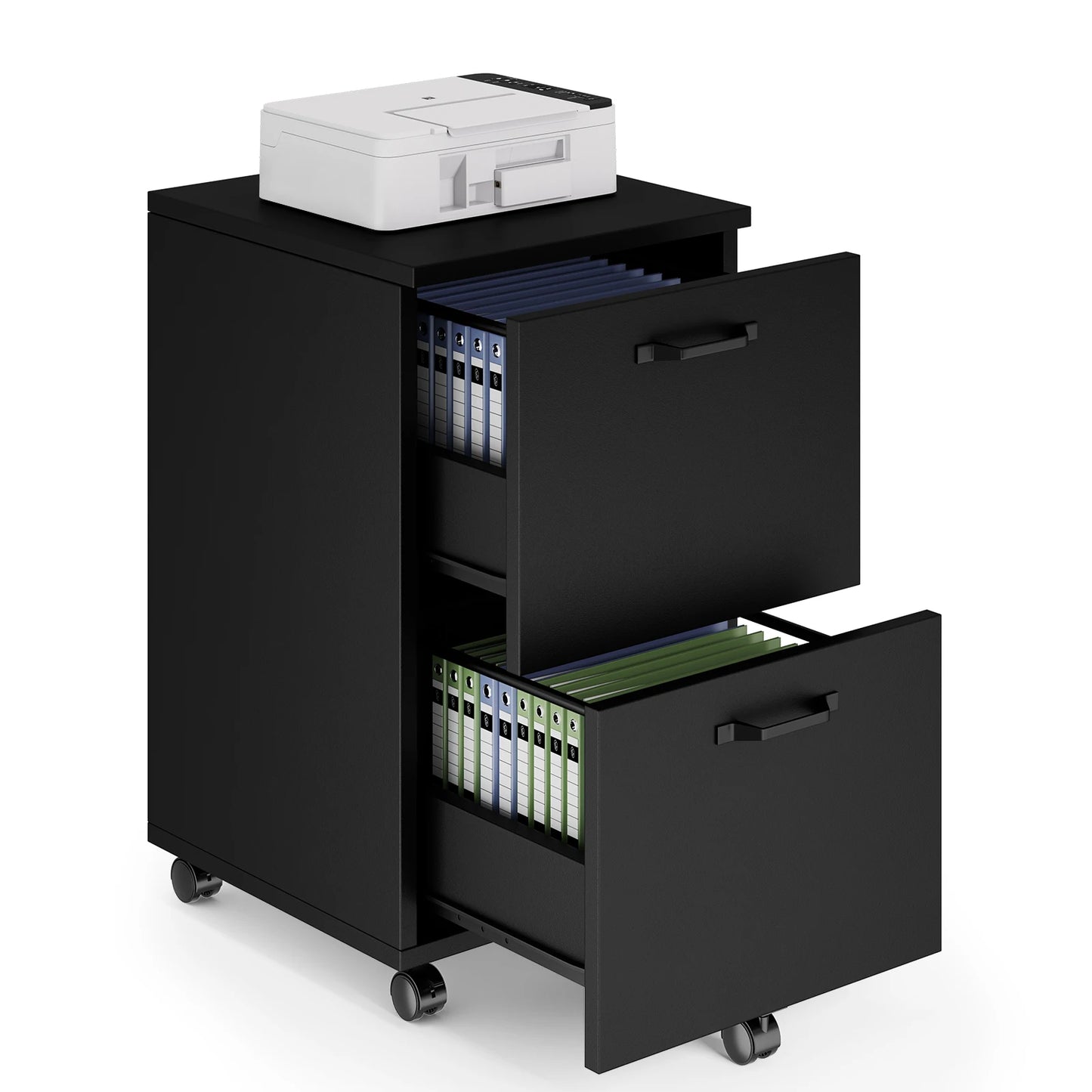 JHK Wooden Two Drawer Rolling File Cabinet With Locking Wheels
