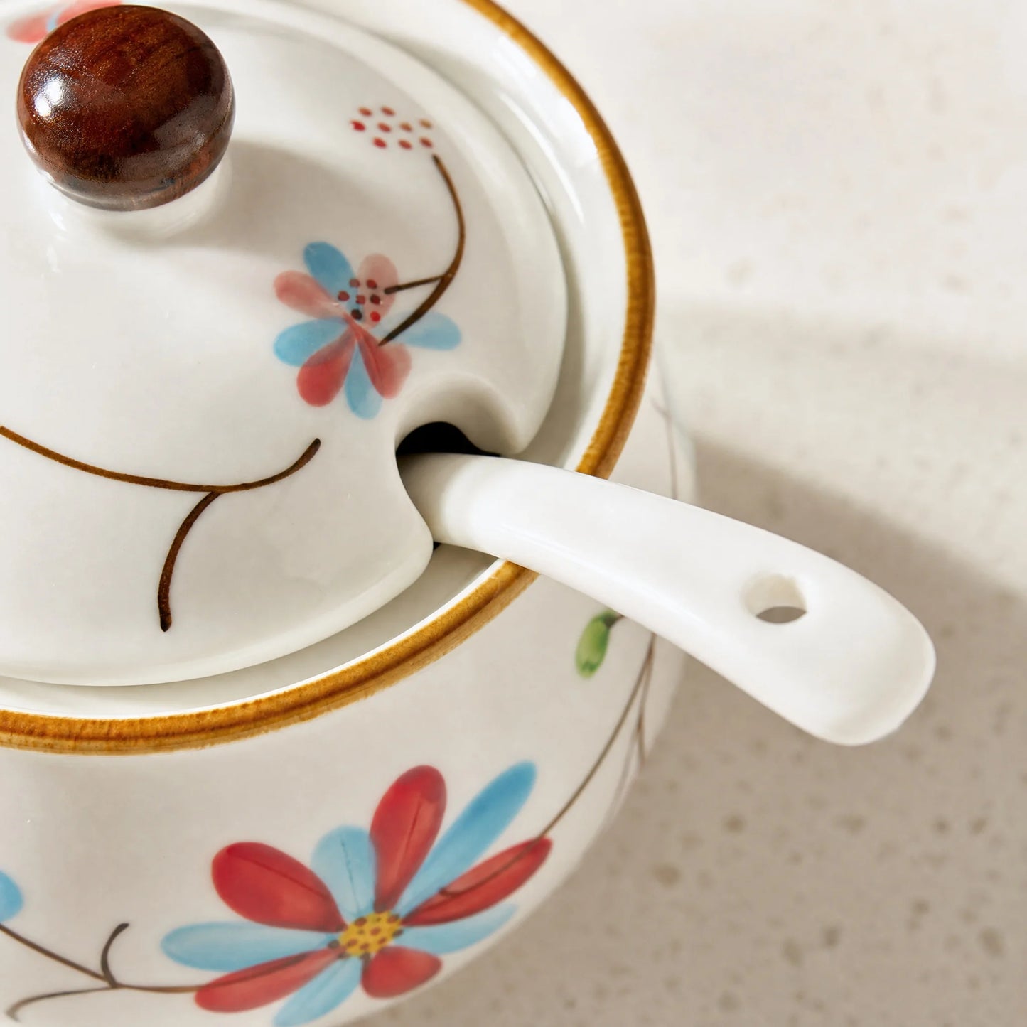 Hand-Painted Ceramic Spice Jar Set With Tray, Vintage Japanese Style