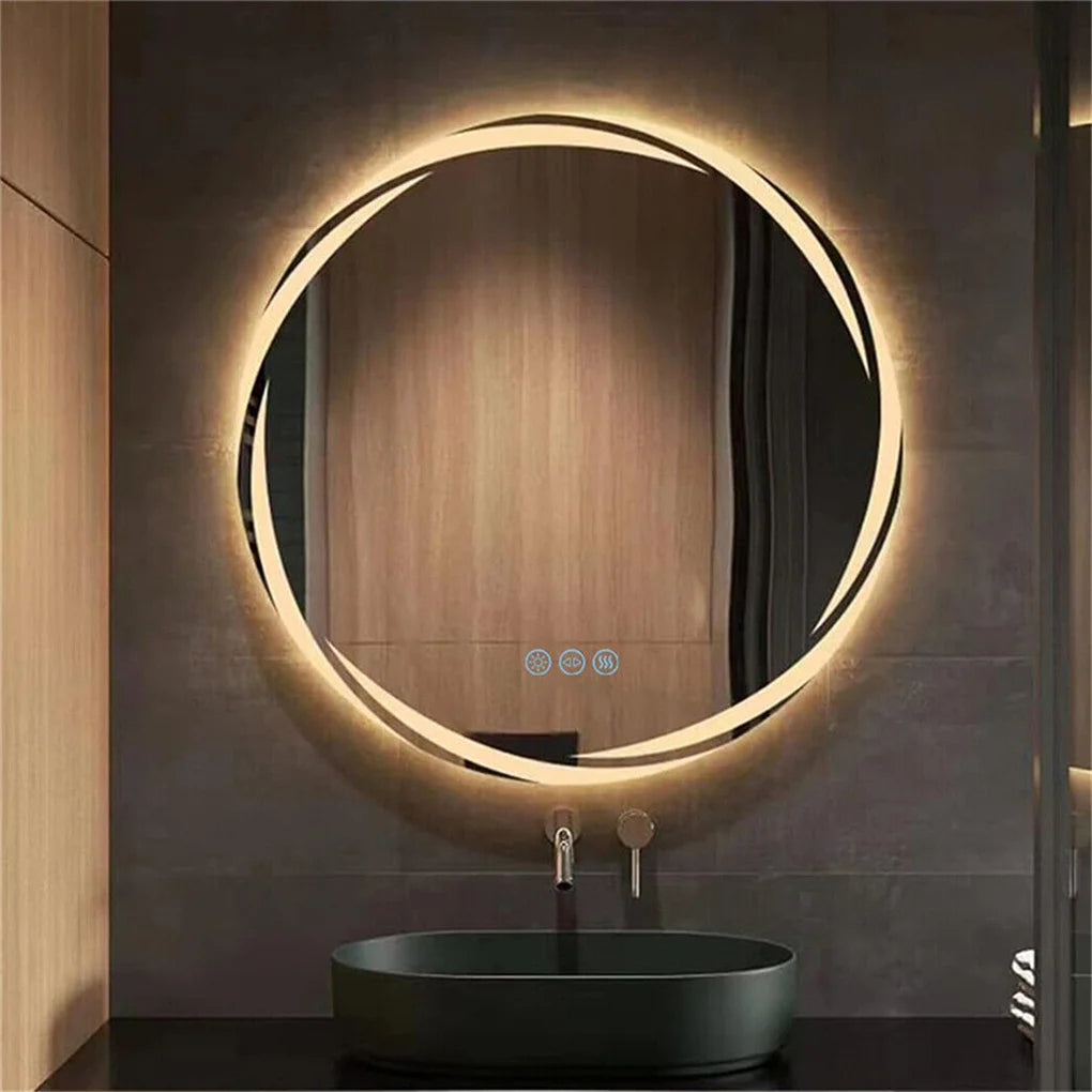 LED Round Bathroom Mirror Backlit Anti-Fog Dimmable Three-Color Lights