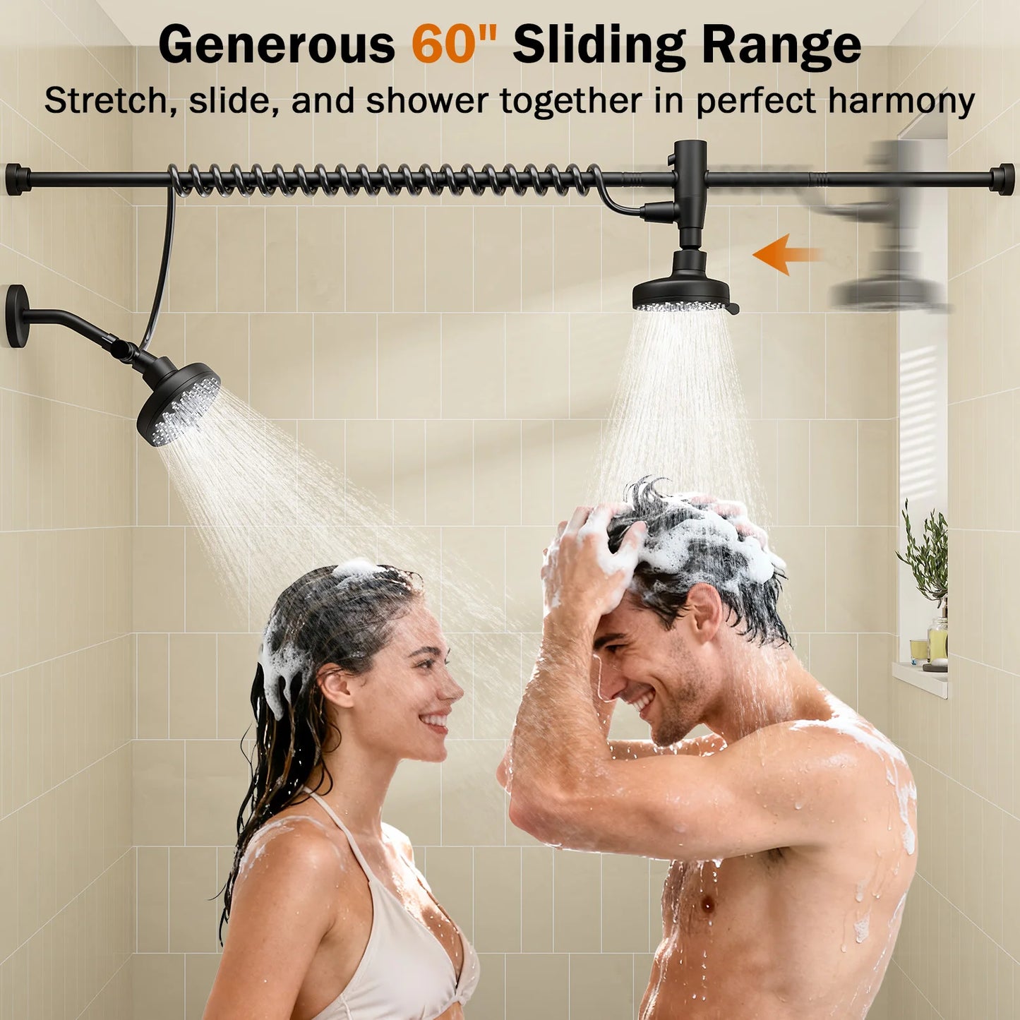 Tandem Dual Shower Head For Couples With High Pressure