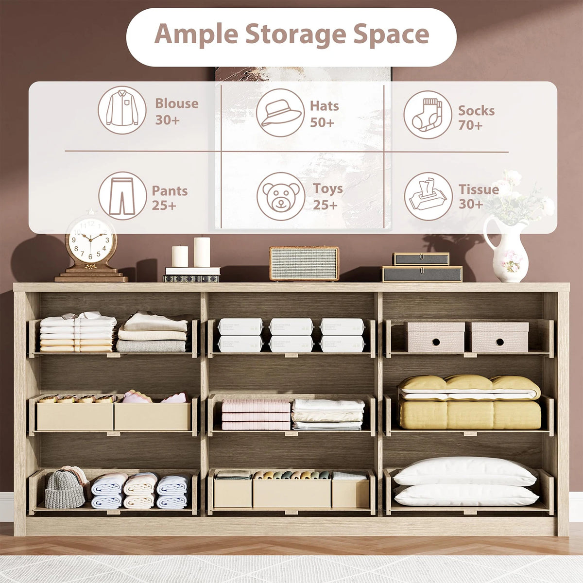 Acekool Modern Wood Nine Drawer Bedroom Storage Dresser