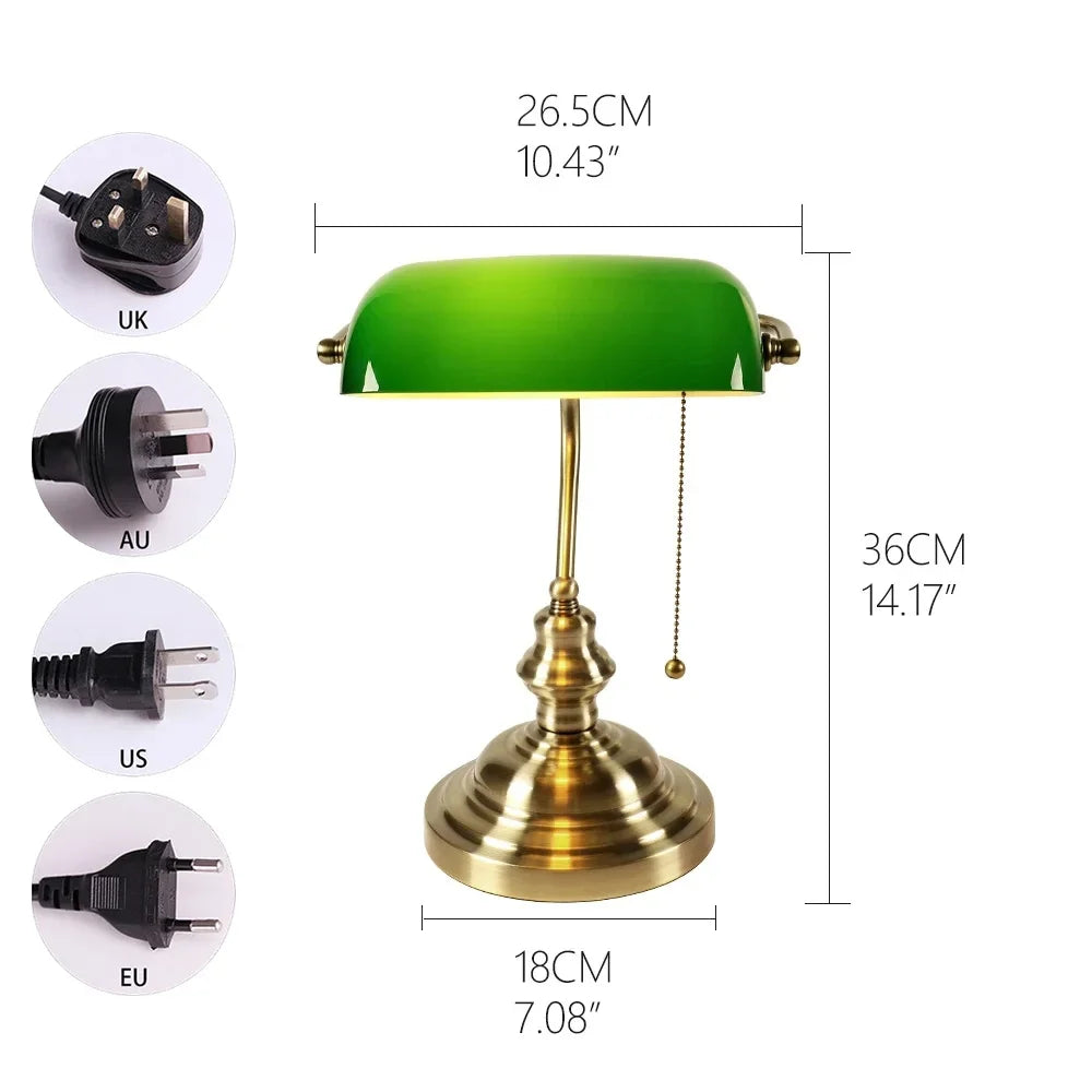 Classical Glass And Iron Banker Desk Lamp For Home Office Lighting