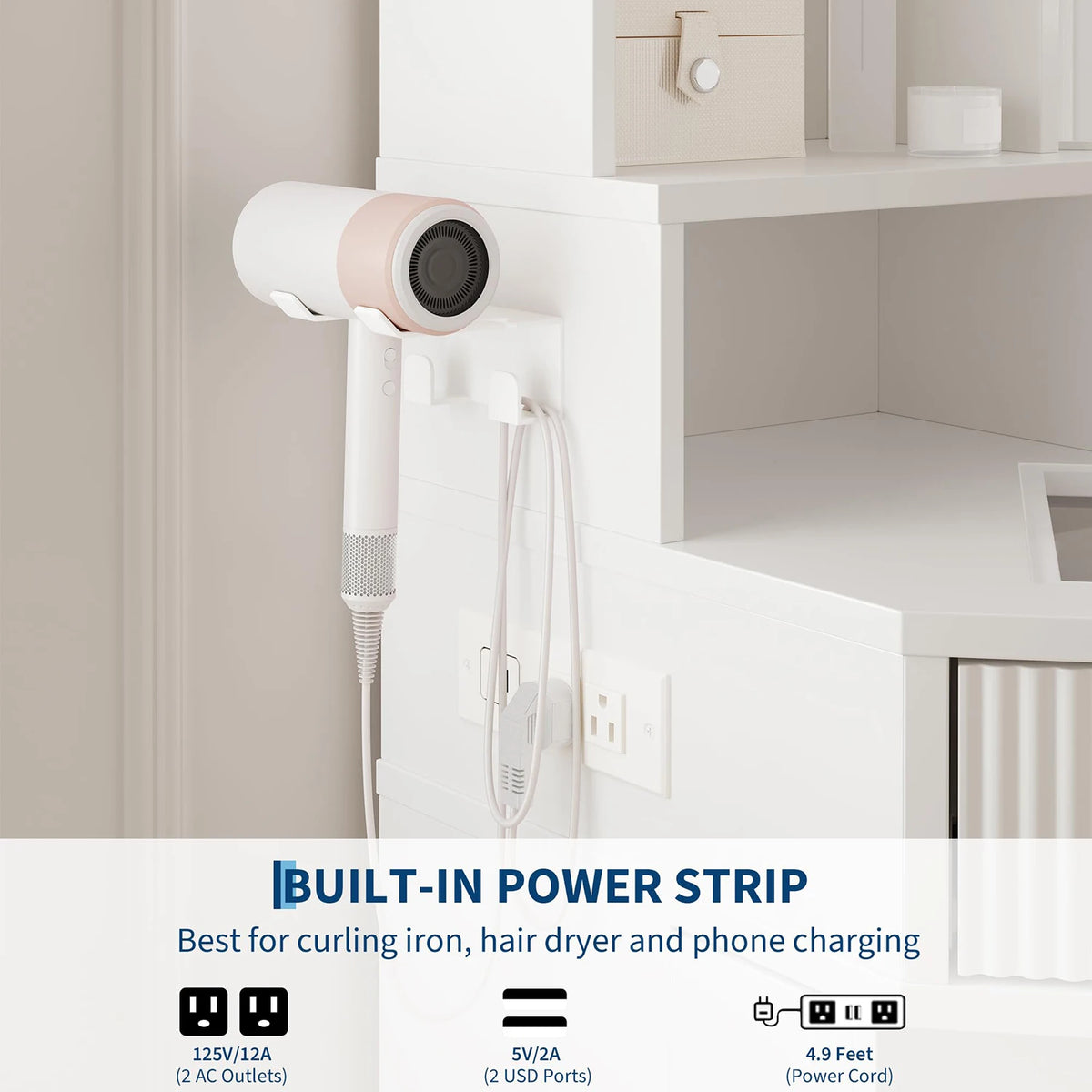 HiMISS Corner Vanity Desk With LED Mirror And Charging Station