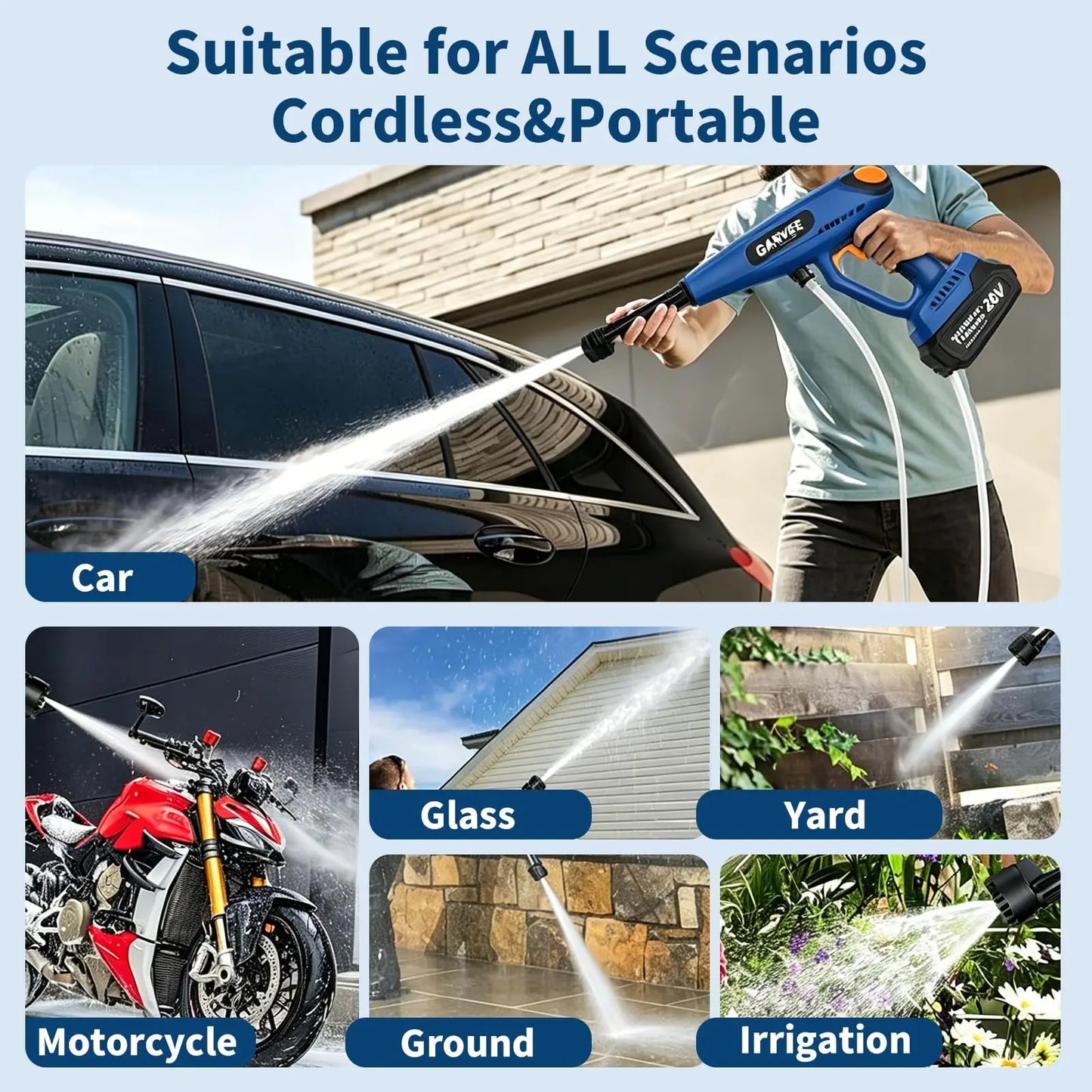 HiMISS Cordless Portable Pressure Washer 2 Batteries 6-In-1 Nozzle