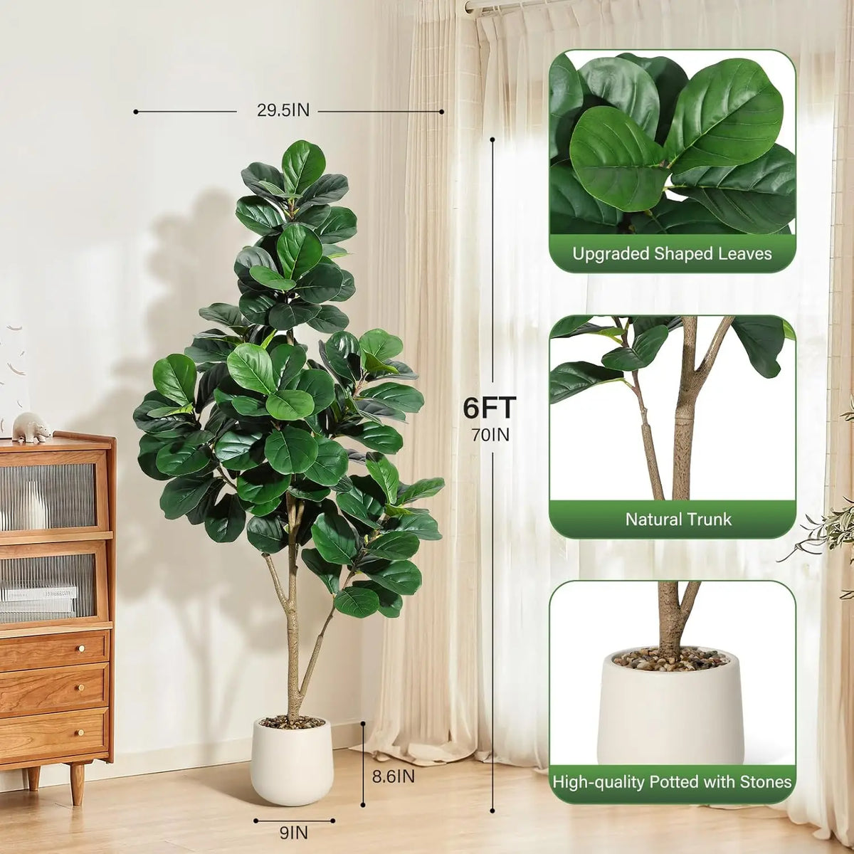 HiMISS Artificial Fiddle Leaf Fig Floor Tree For Home Decor