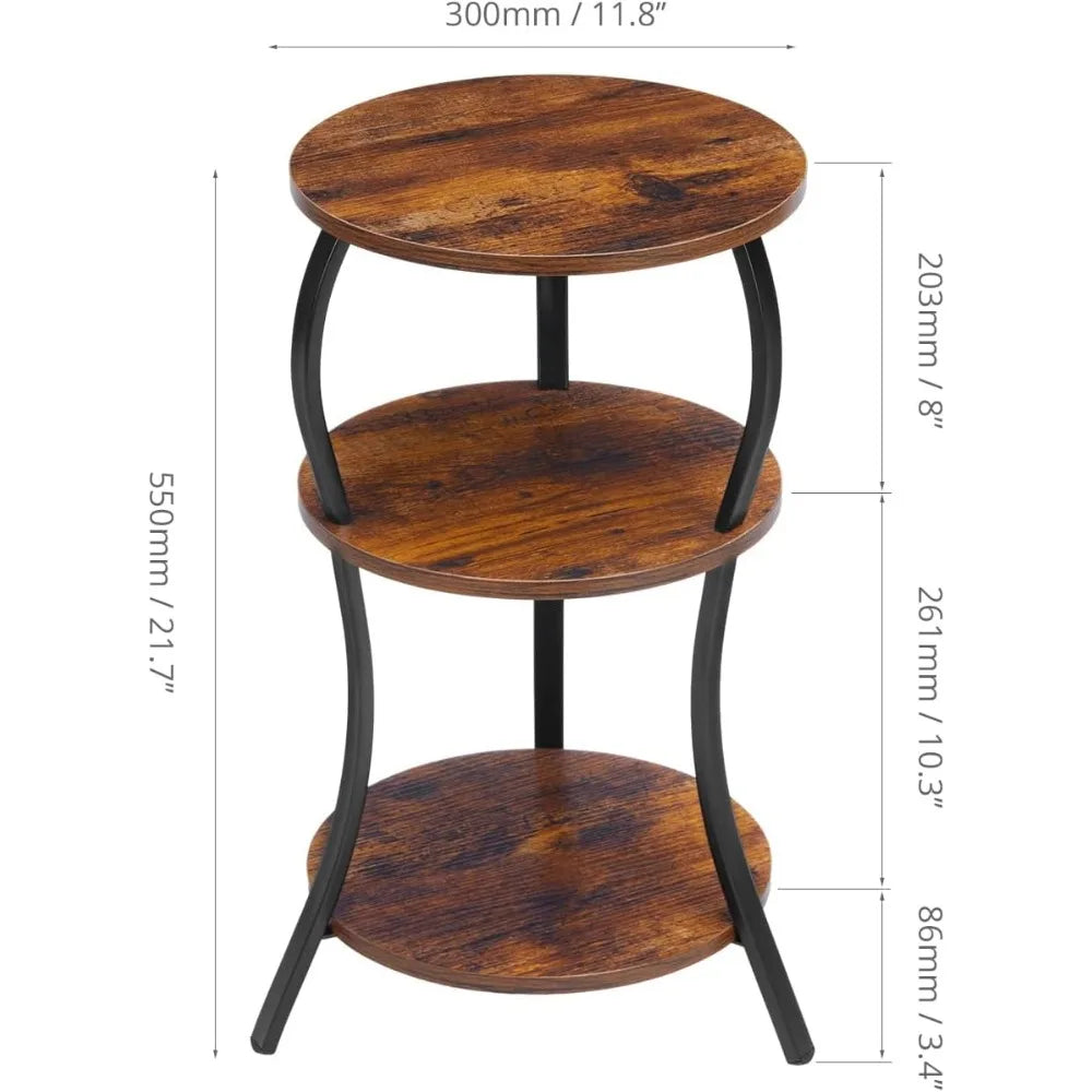 NBVCX Three Tier Round Side Table With Storage Shelf