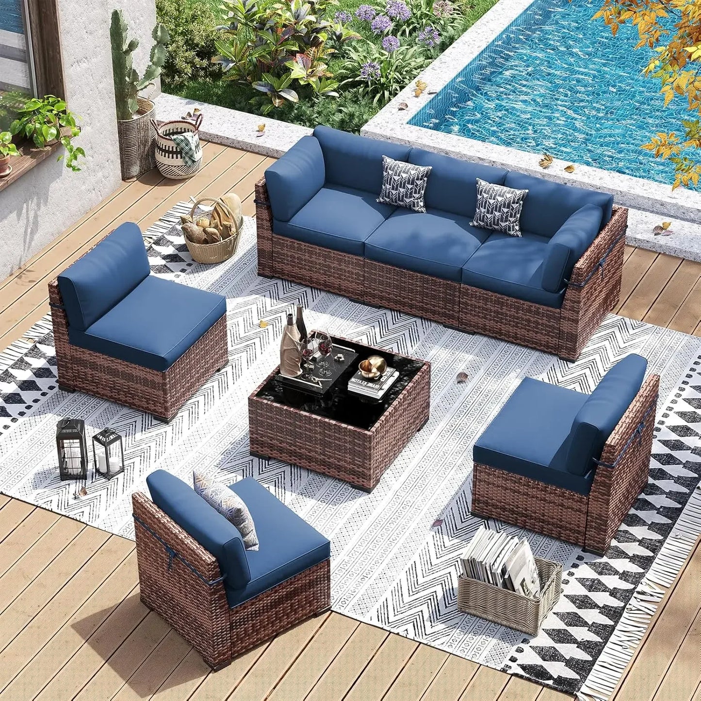 Patio Furniture Set Wicker Sectional Sofa With Tea Table Outdoor