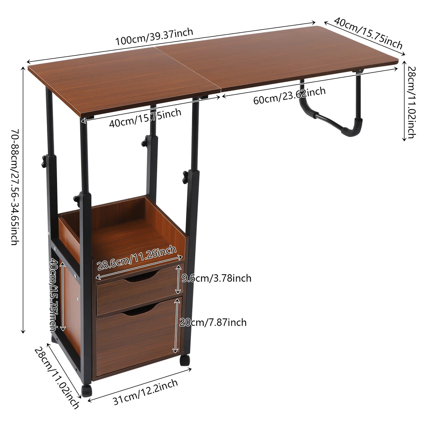 Bymaocar Foldable Laptop Desk With Wheels Bedside Height Adjustment