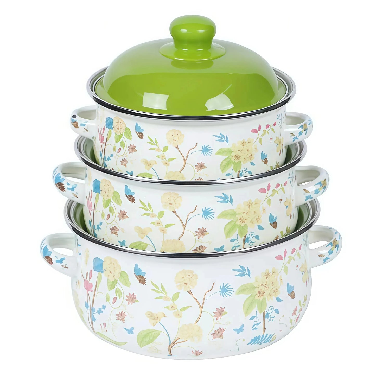Vintage Enamel Cooking Pot Set With Lids For Induction Stove