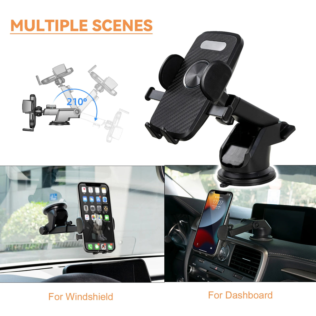 Xukey Gravity Auto Lock Car Phone Holder Dashboard Mount