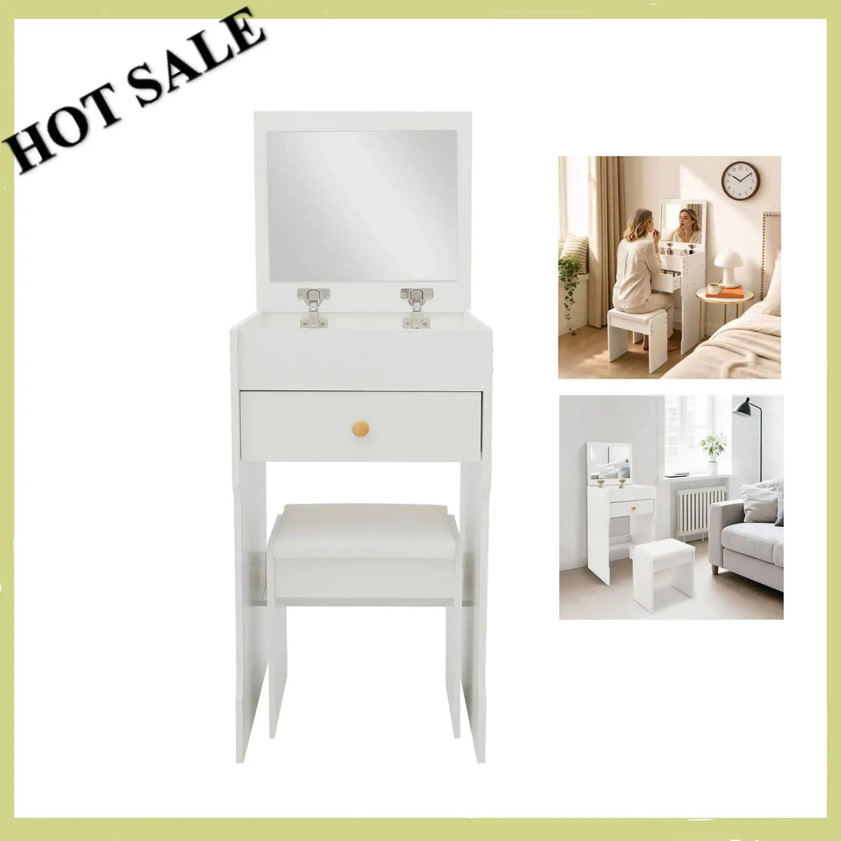 Bymaocar Compact Vanity Dressing Table With Mirror And Stool