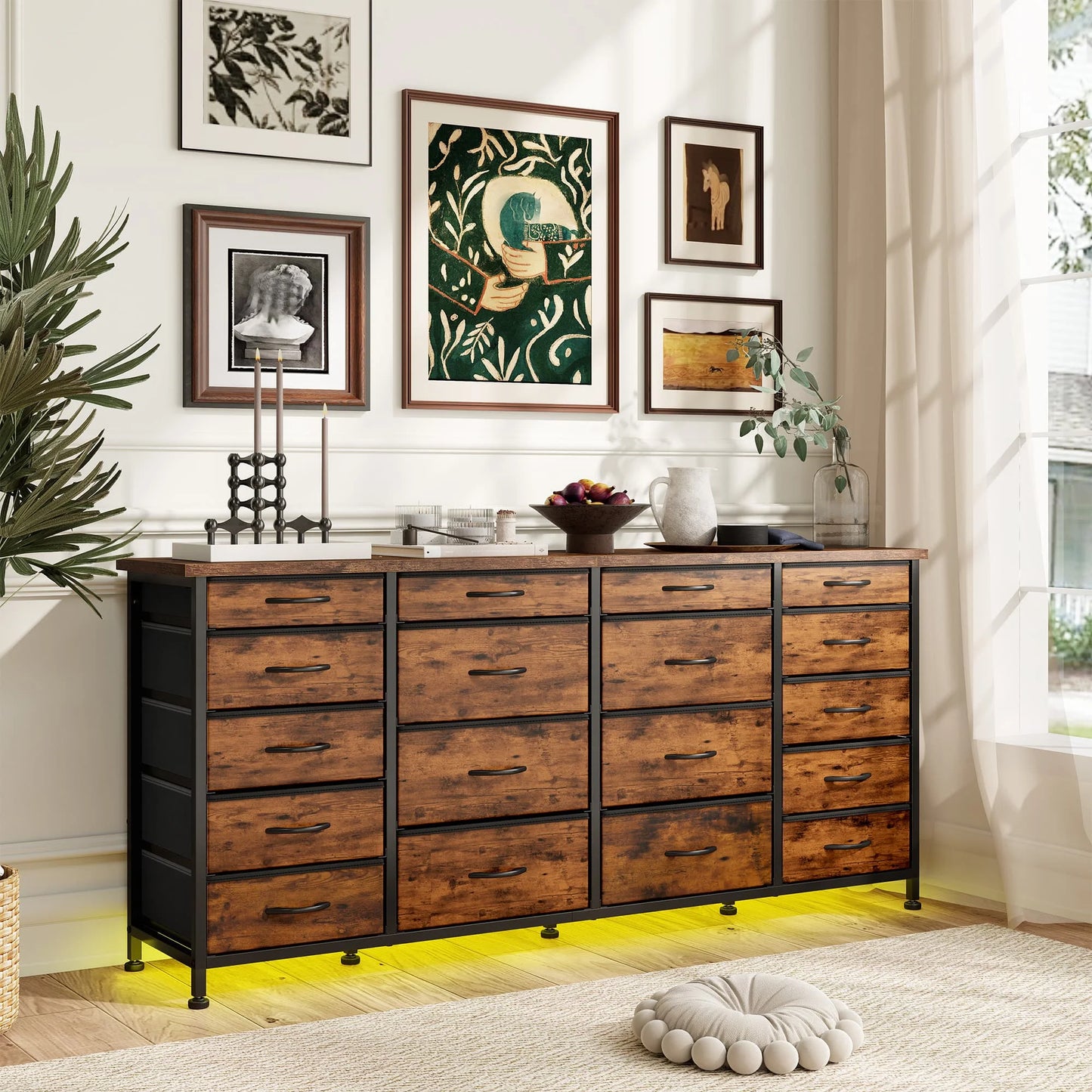 EnHomee 18-Drawer Fabric Dresser TV Stand With LED Lights