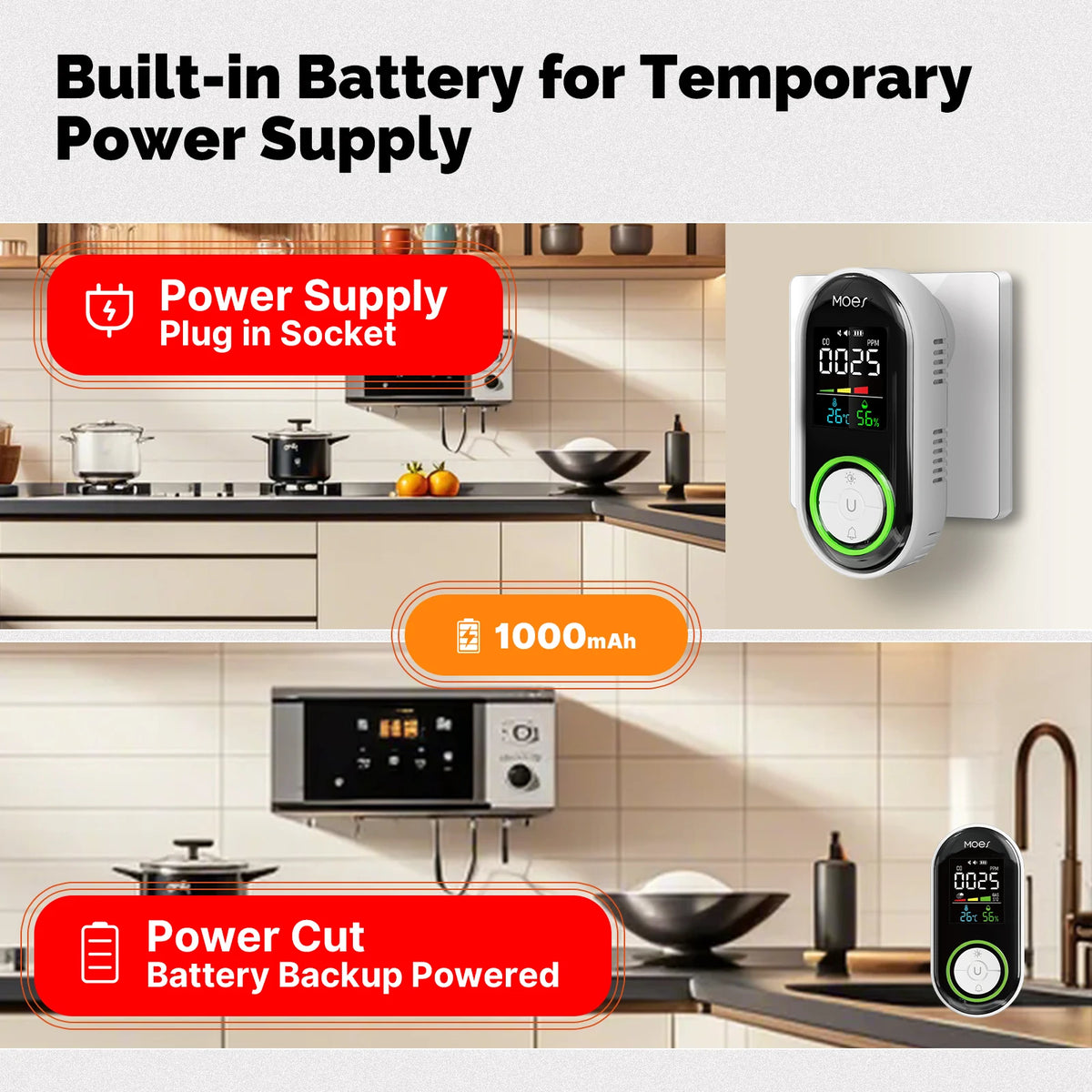 Moes Plug In Carbon Monoxide Detector With Temperature And Humidity