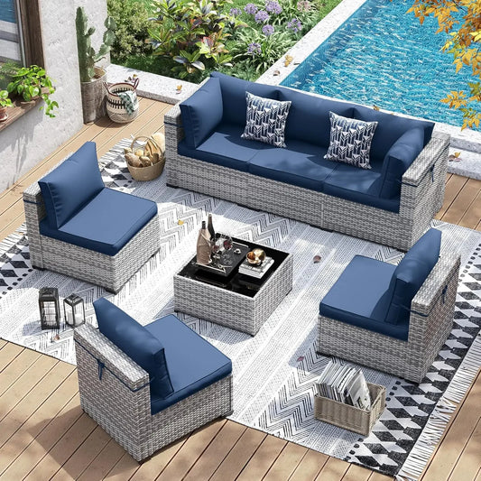 Patio Furniture Set Wicker Sectional Sofa With Tea Table Outdoor
