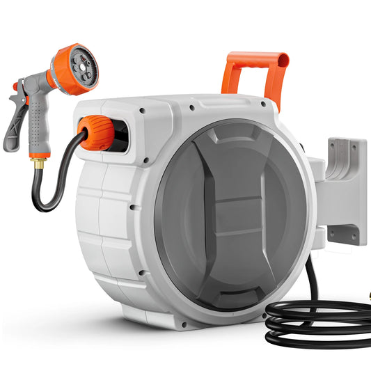 SucceBuy Retractable Garden Hose Reel Wall Mounted With 9-Pattern Nozzle