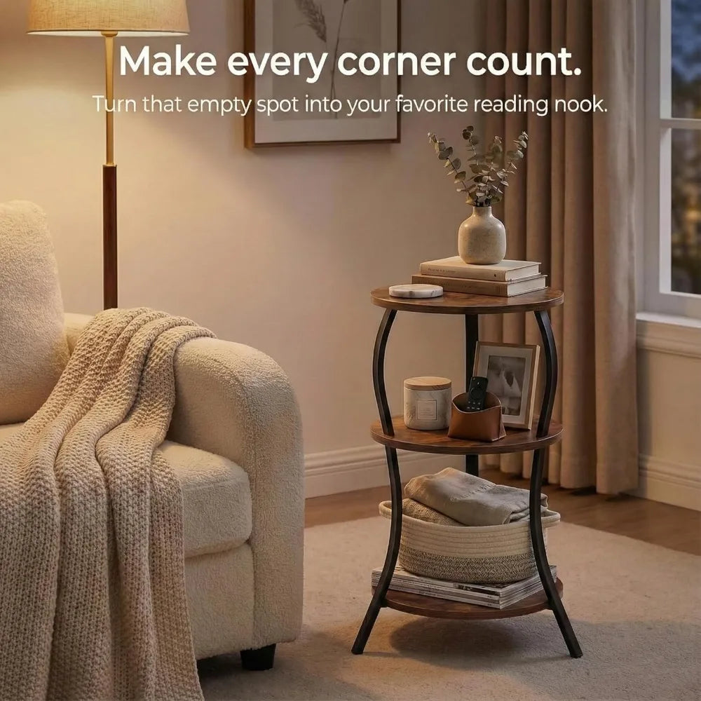 NBVCX Three Tier Round Side Table With Storage Shelf