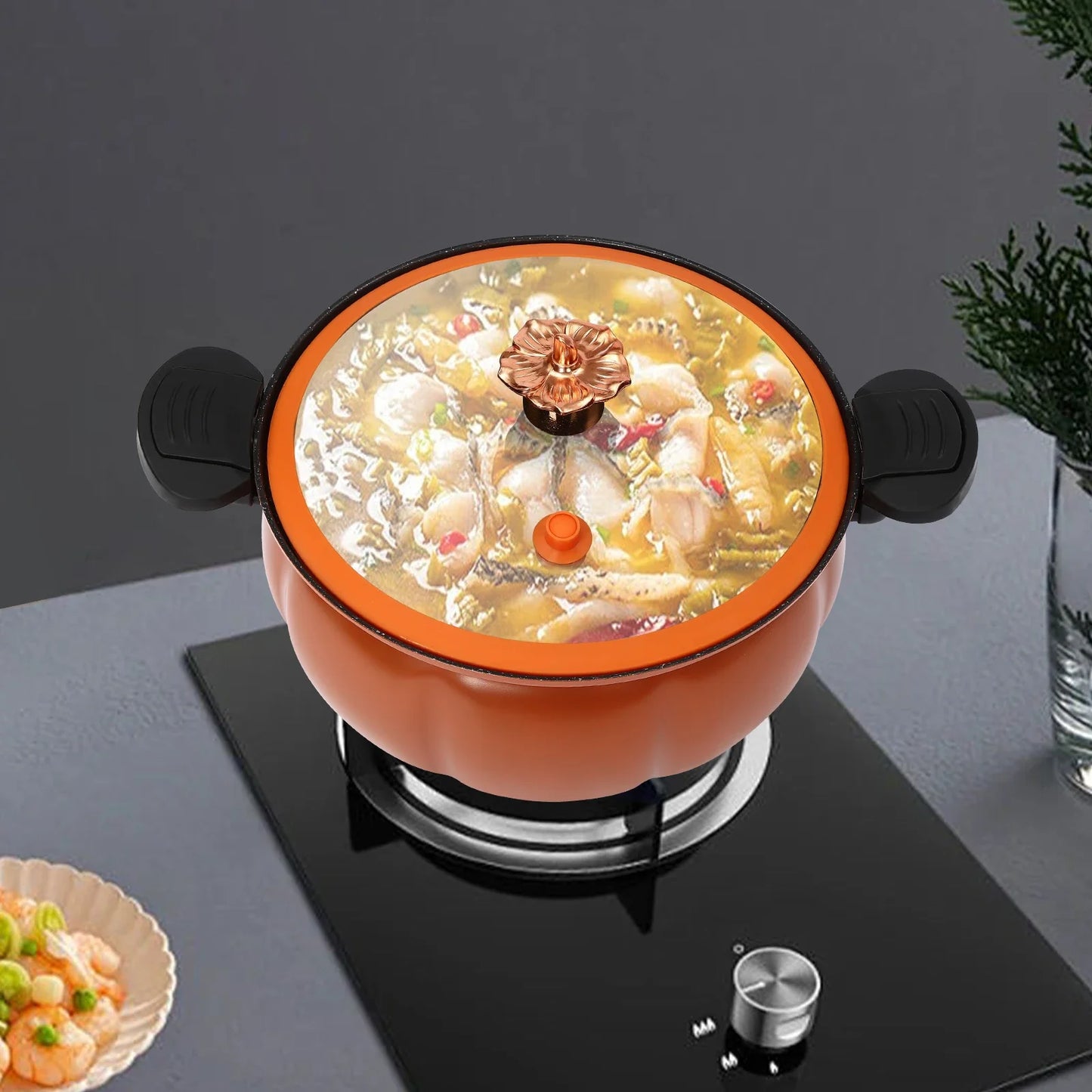 Bymaocar Pumpkin Shaped Nonstick Pressure Cooker For Home Kitchens
