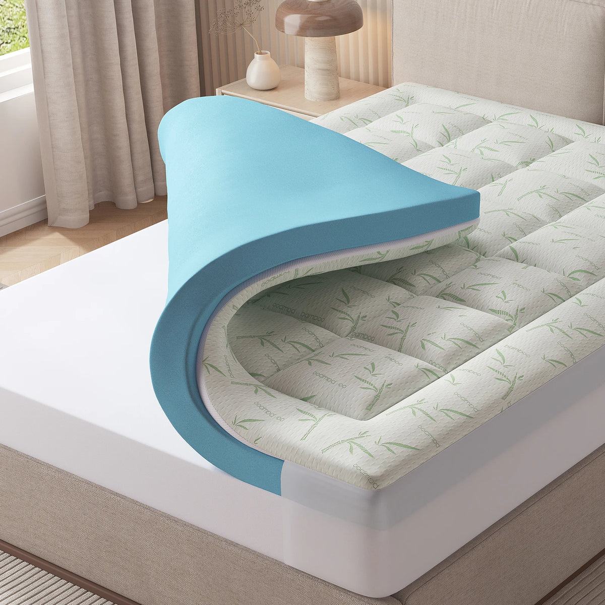 MCQ Gel Memory Foam Mattress Topper Soft Pillow Top Cover