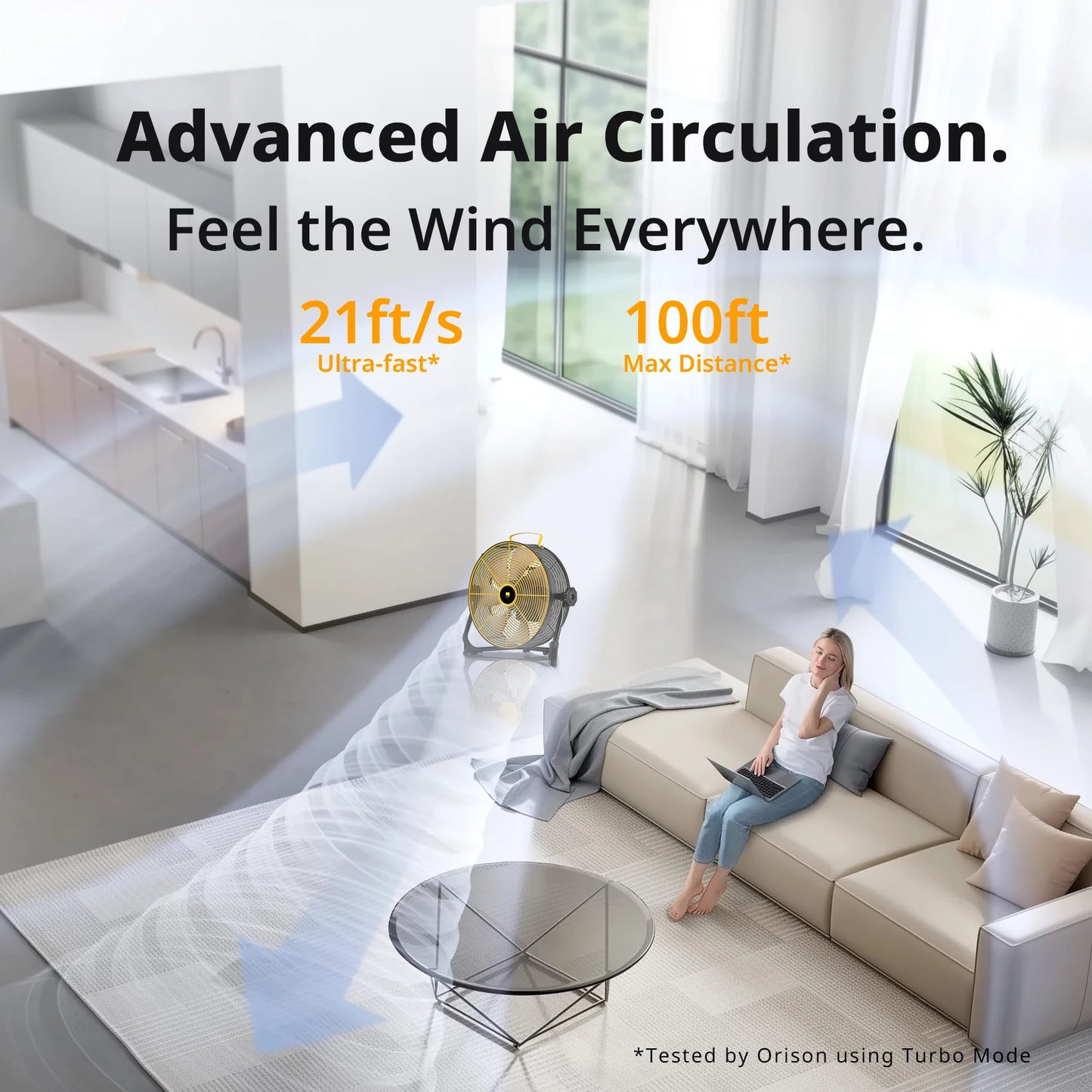 Orison Portable Battery-Operated High-Velocity Floor Fan Cordless For Camping