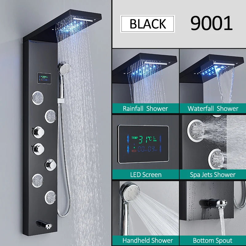 Quyanre Led Shower Panel Tower System With Rainfall Massage Spa