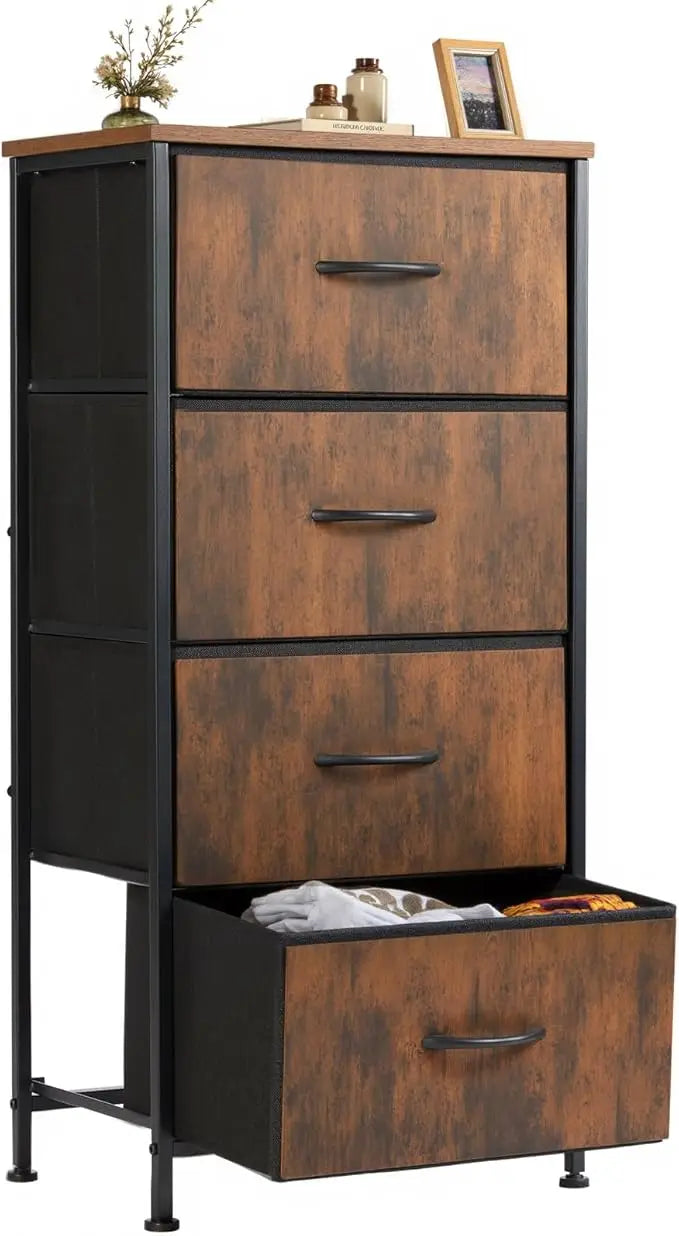 XIUWO Sweetcrispy Nightstand Bedside Table With 4 Fabric Drawers