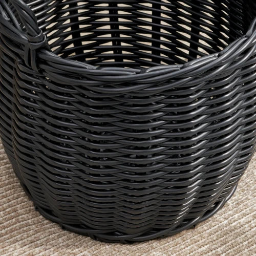 Round Resin Woven Wicker Storage Basket With Durable Handles