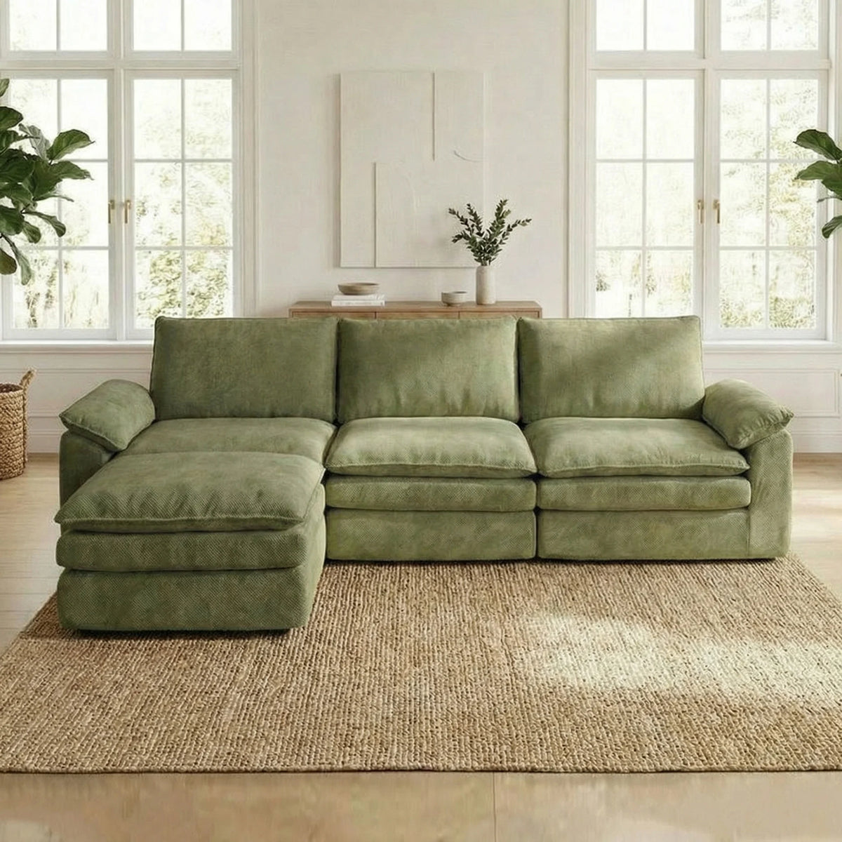 Modern L Shaped Chenille Sectional Couch With Chaise Lounge