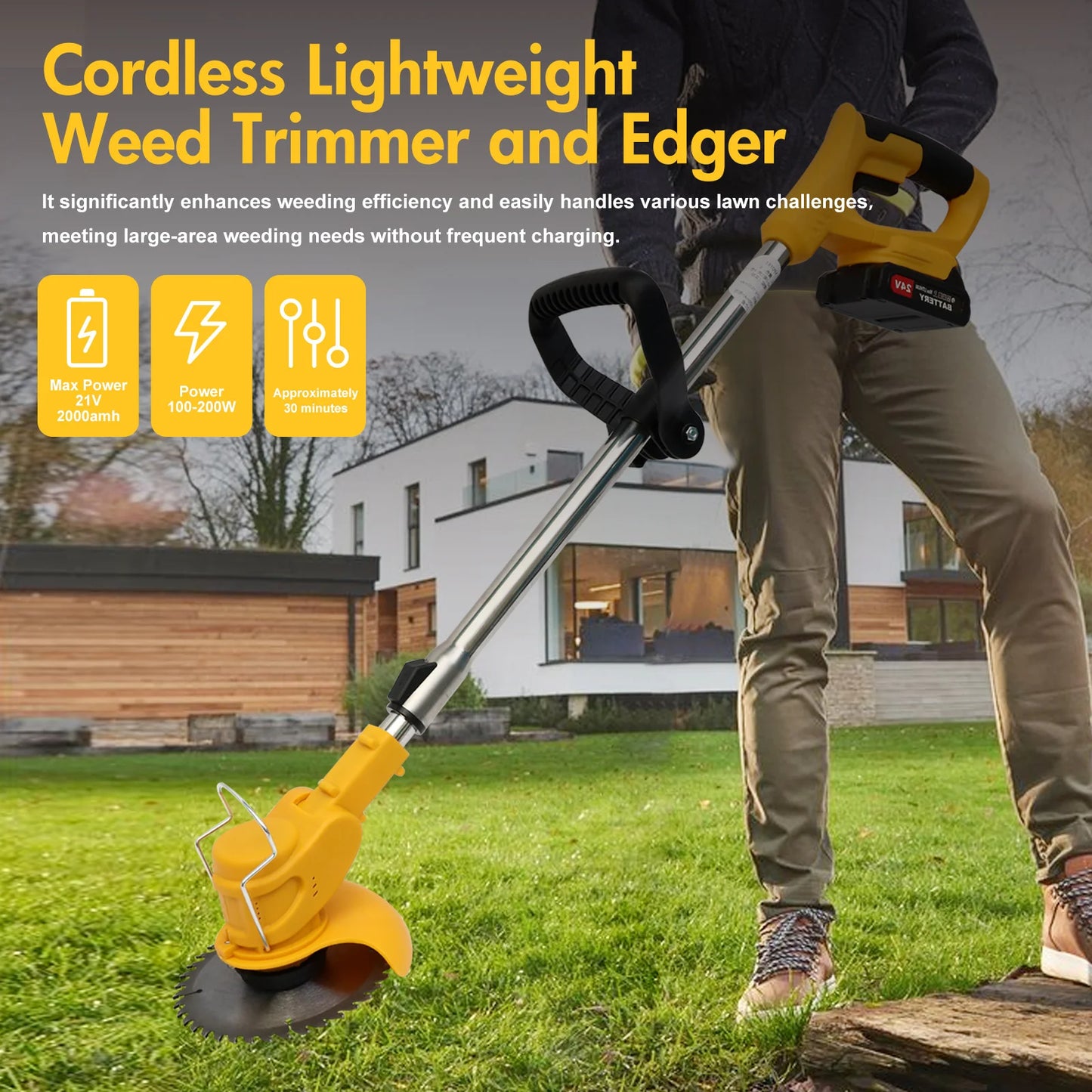 21V Cordless Grass Trimmer 3-In-1 With 2x2.0Ah Batteries Charger