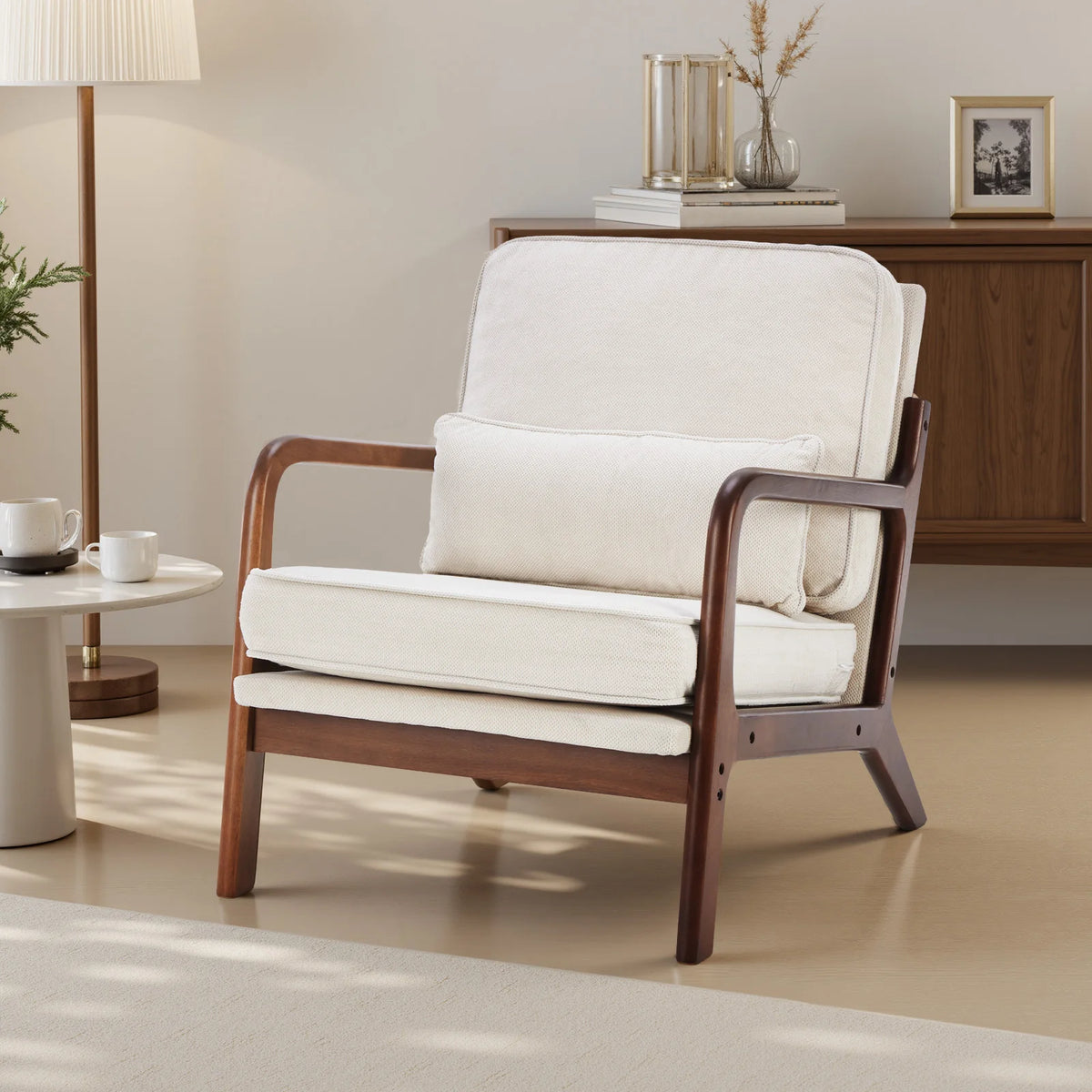 JHK Mid Century Modern Solid Wood Accent Chair With Cushion