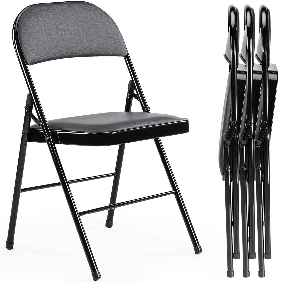 JHK Padded Faux Leather Folding Dining Chairs For Home