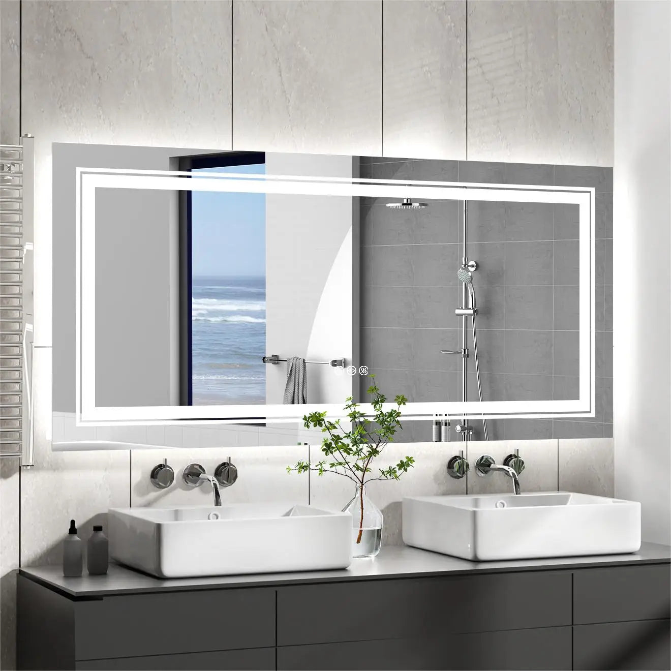 Illuminated LED Bathroom Mirror With Front And Backlit Lights