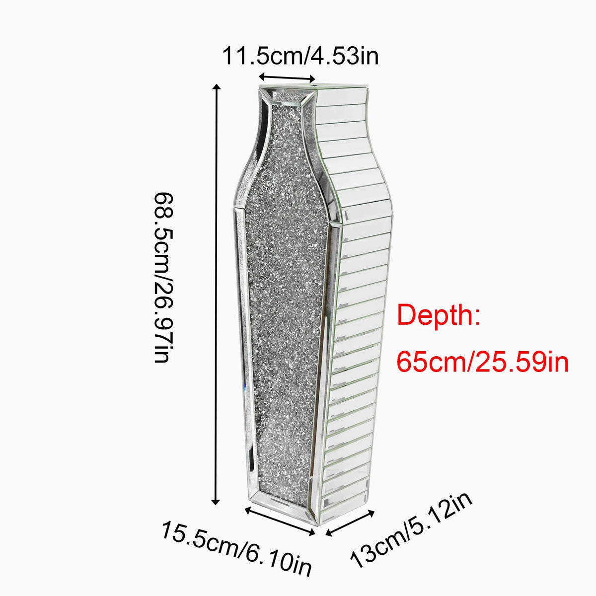 Premium Mirrored Floor Flower Vase With Crushed Diamond Design