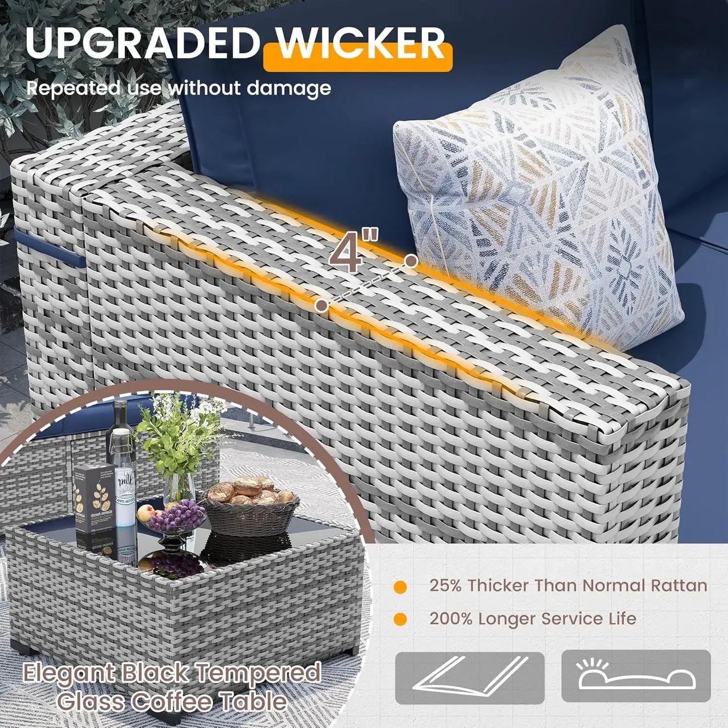 Patio Furniture Set Wicker Sectional Sofa With Tea Table Outdoor