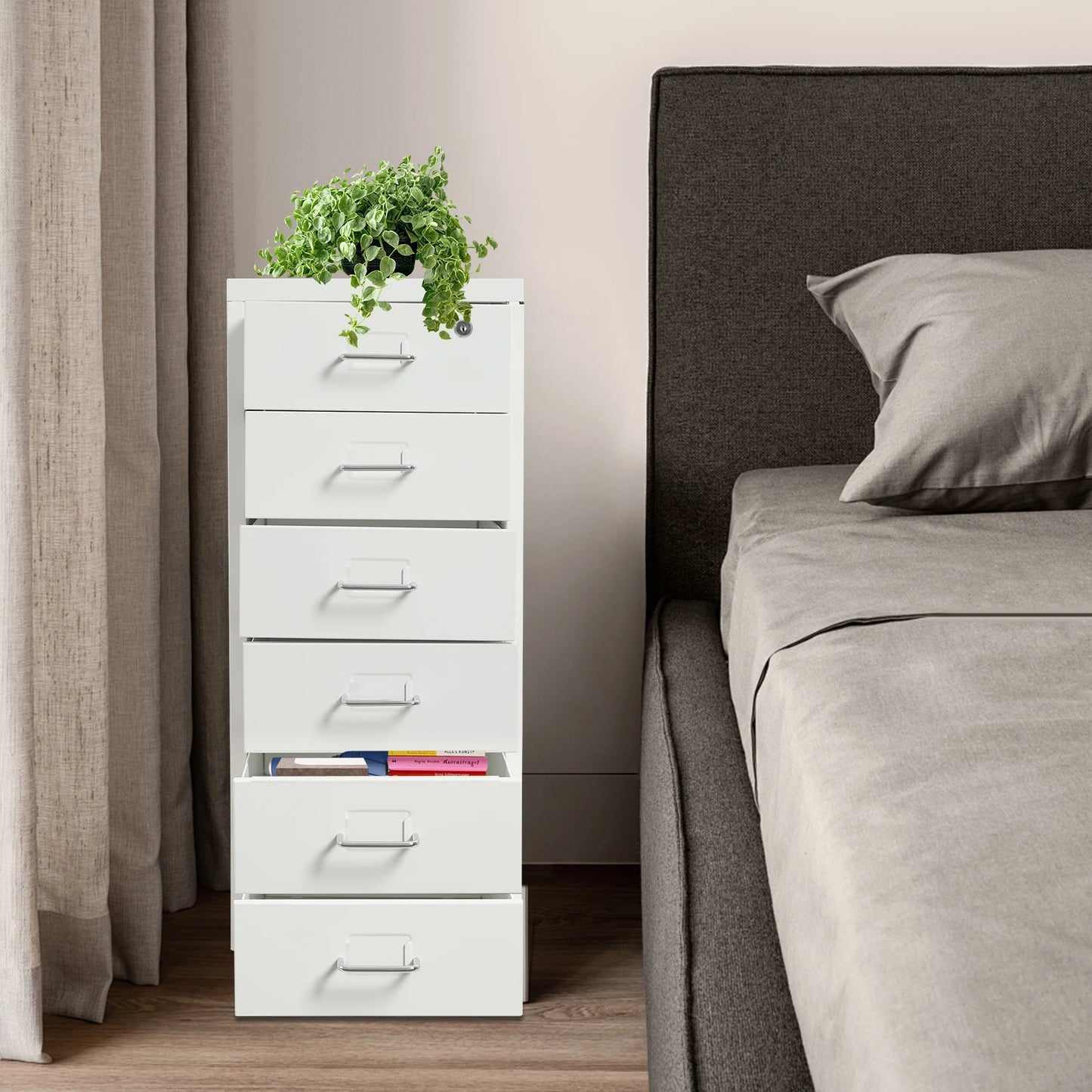 Six Drawer File Cabinet With Lock And Wheels Metal